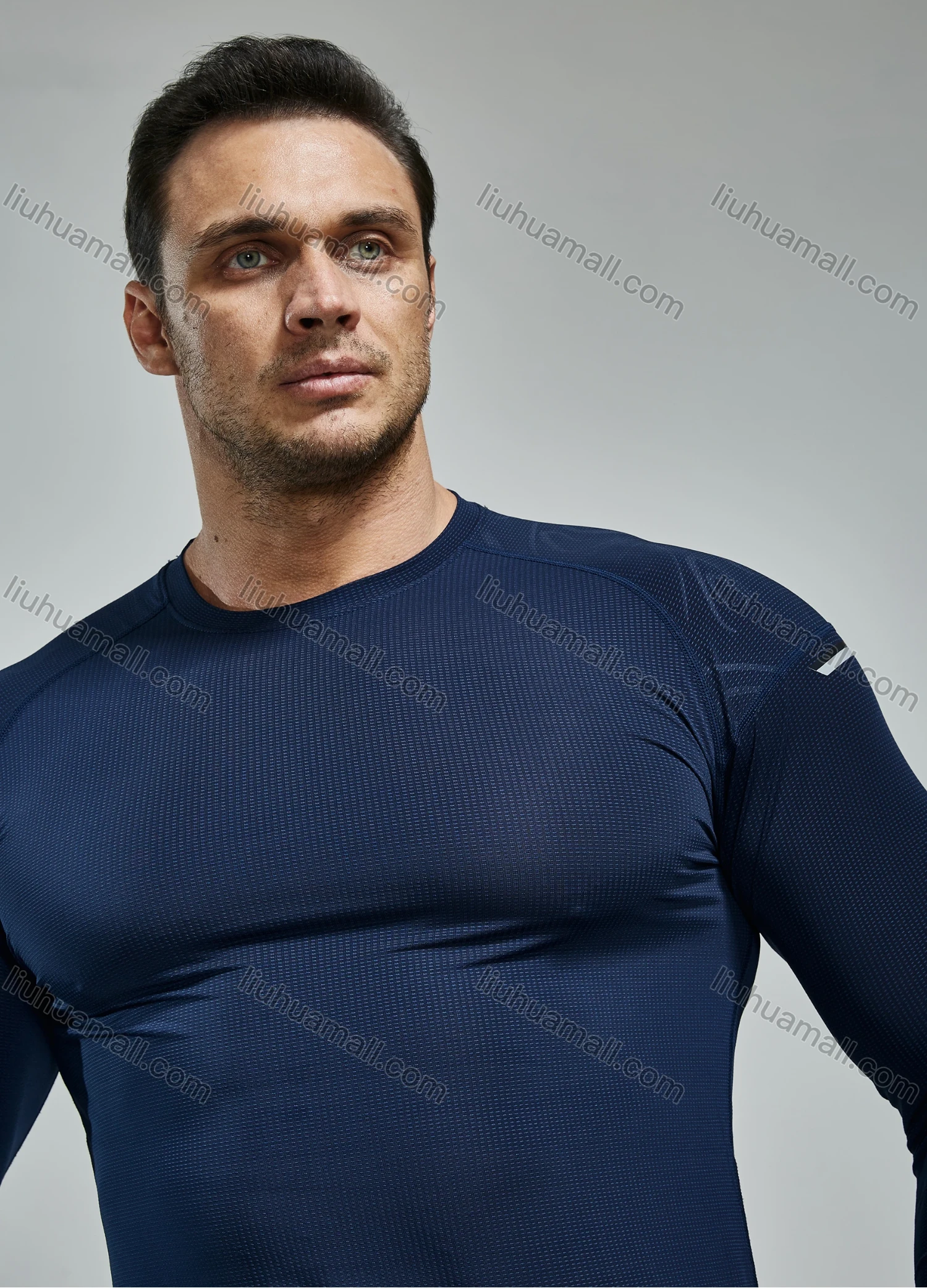 Wholesale Men's Athletic Workout Breathable Plain Quick Dry Long Sleeve T-shirt F21802# - Liuhuamall