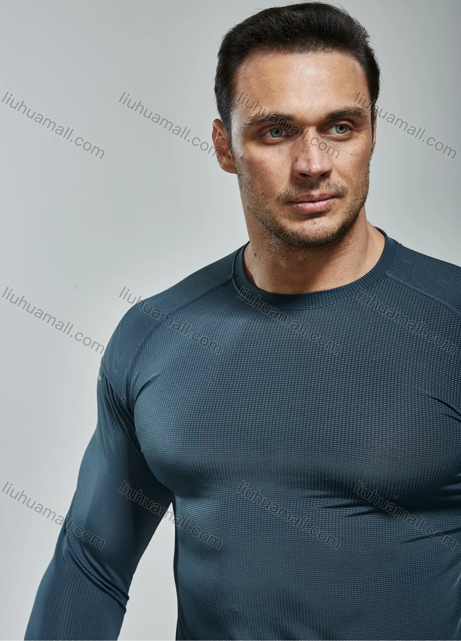 Wholesale Men's Athletic Workout Breathable Plain Quick Dry Long Sleeve T-shirt F21802# - Liuhuamall