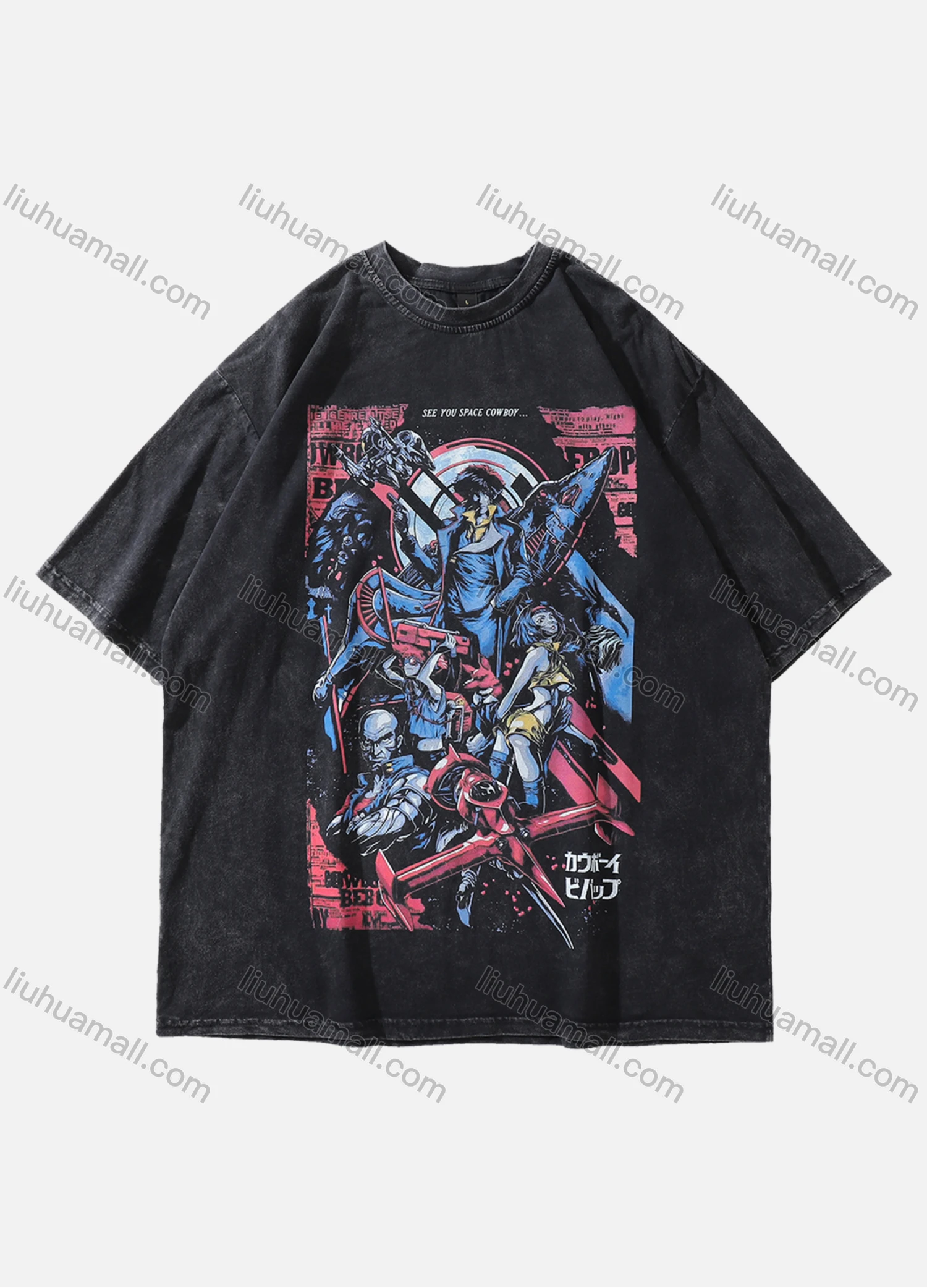 Wholesale Men's Fashion Hip Hop Oversized Crew Neck Short Sleeve Wash Distressed Graphic T-shirt 781# - Liuhuamall