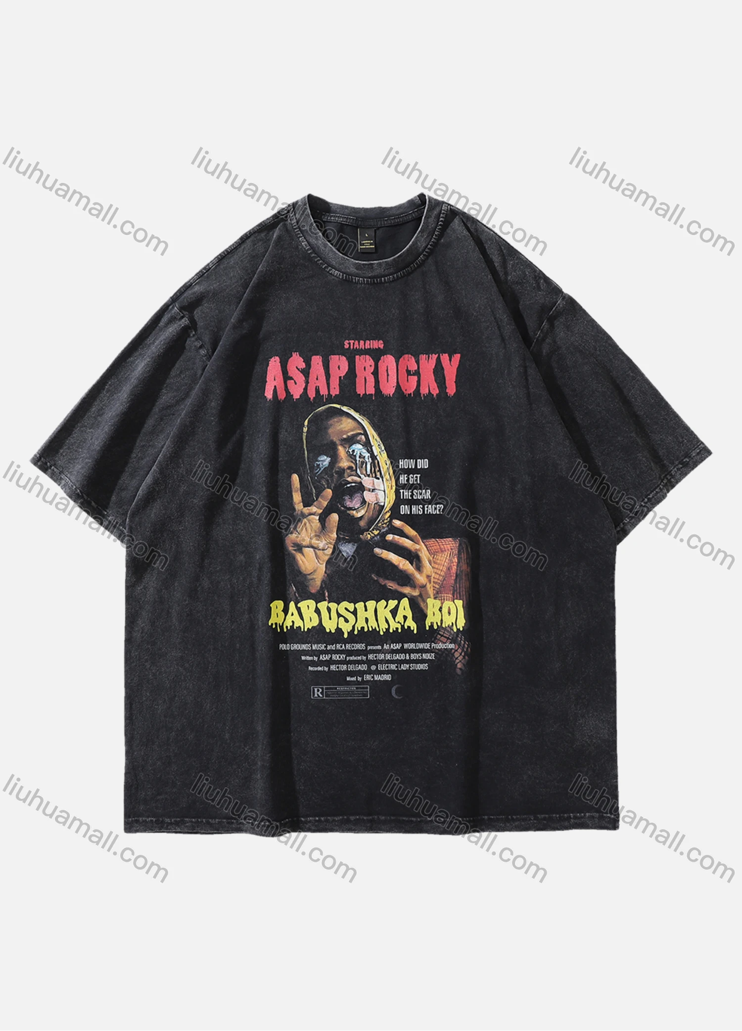 Wholesale Men's Fashion Hip Hop Oversized Crew Neck Short Sleeve Wash Distressed Graphic T-shirt 787# - Liuhuamall