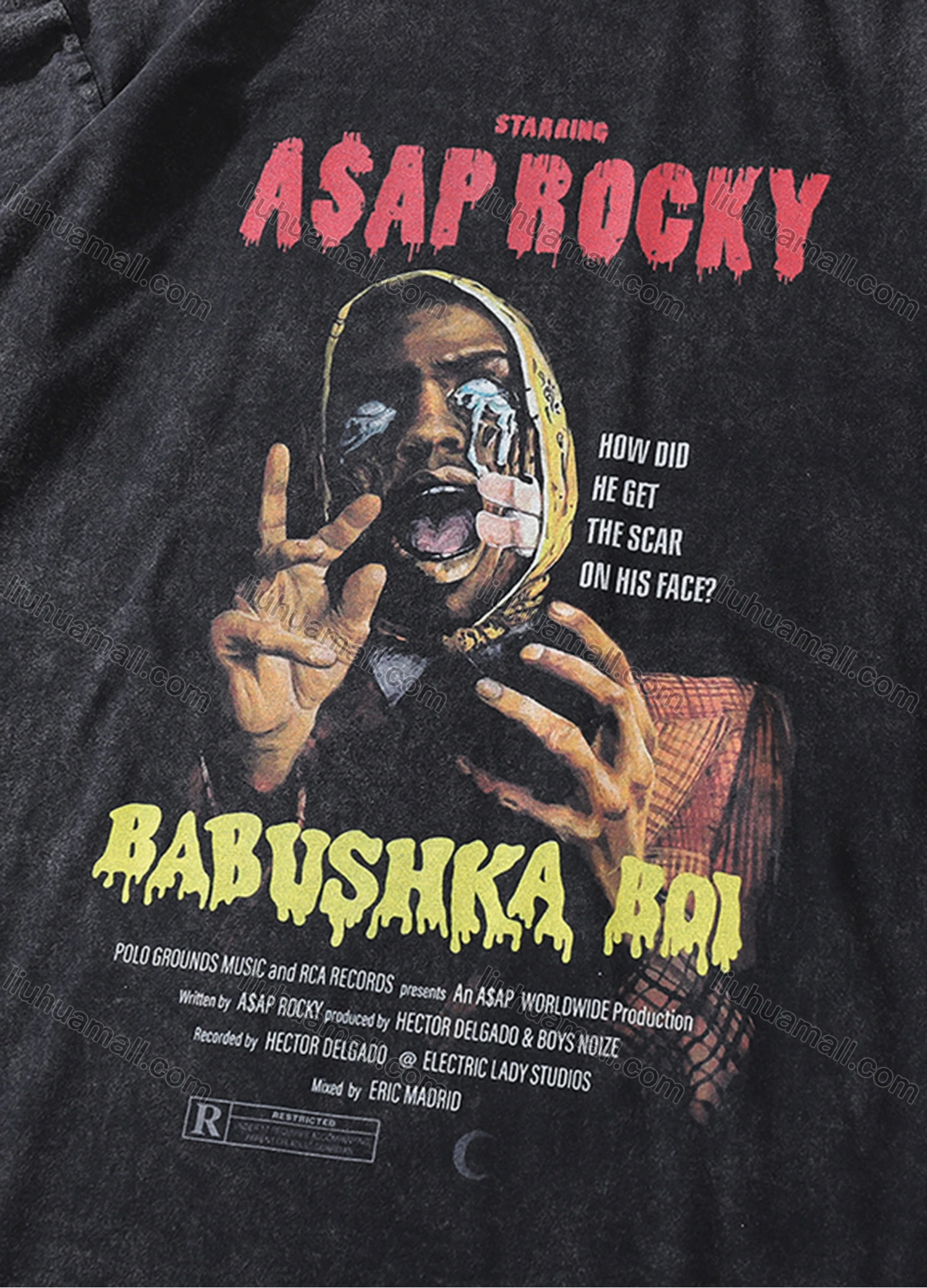 Wholesale Men's Fashion Hip Hop Oversized Crew Neck Short Sleeve Wash Distressed Graphic T-shirt 787# - Liuhuamall