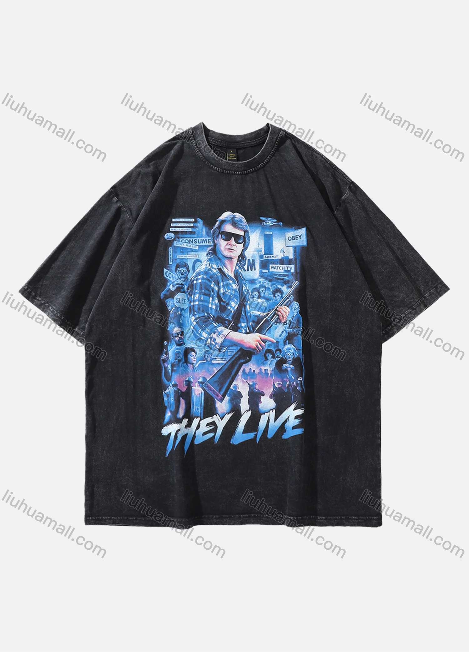 Wholesale Men's Fashion Hip Hop Oversized Crew Neck Short Sleeve Wash Distressed Graphic T-shirt 788# - Liuhuamall