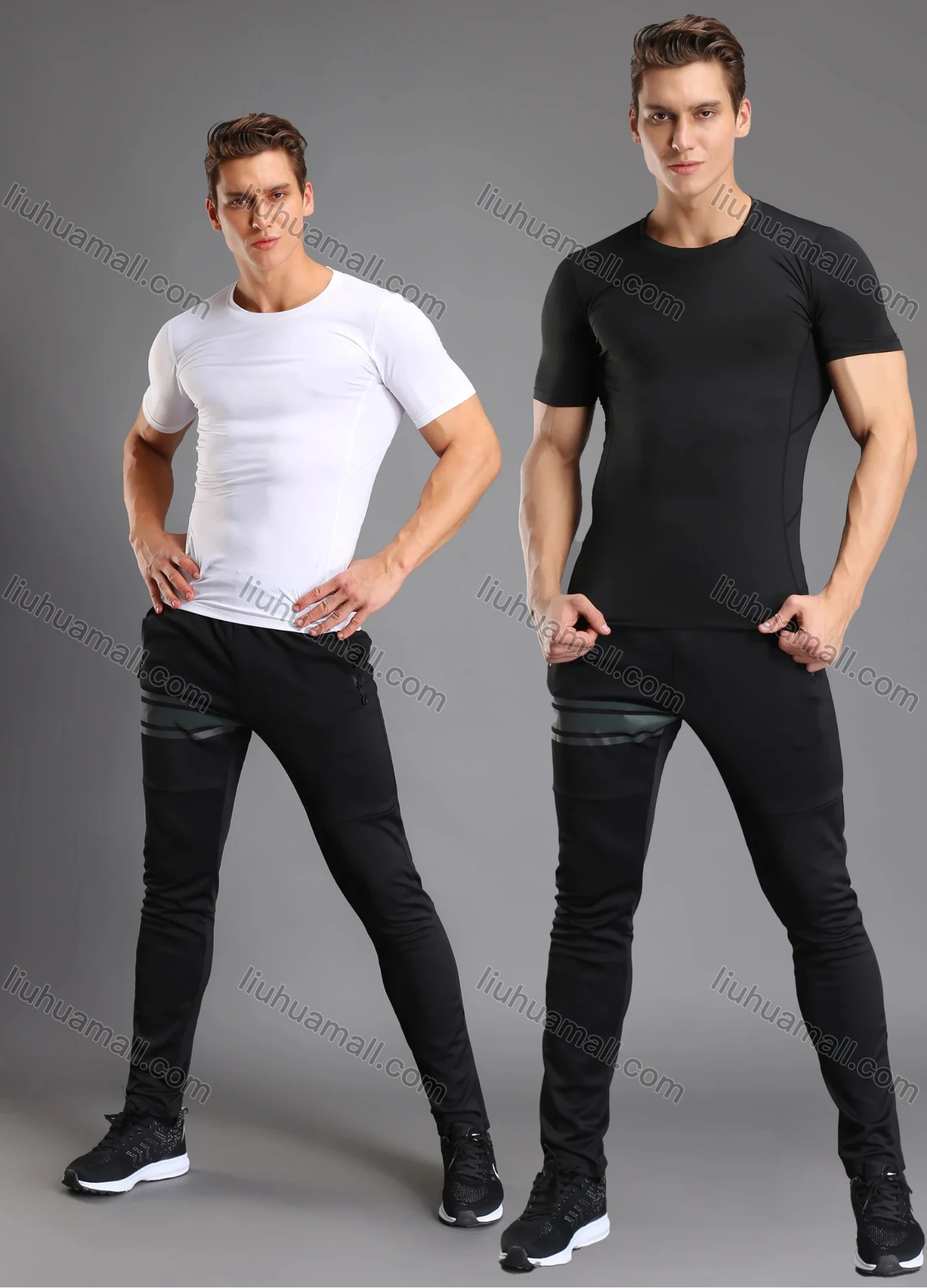 Wholesale Men's Athletic Workout Breathable Plain Quick Dry Fitness Short Sleeve T-shirt JS12001# - Liuhuamall