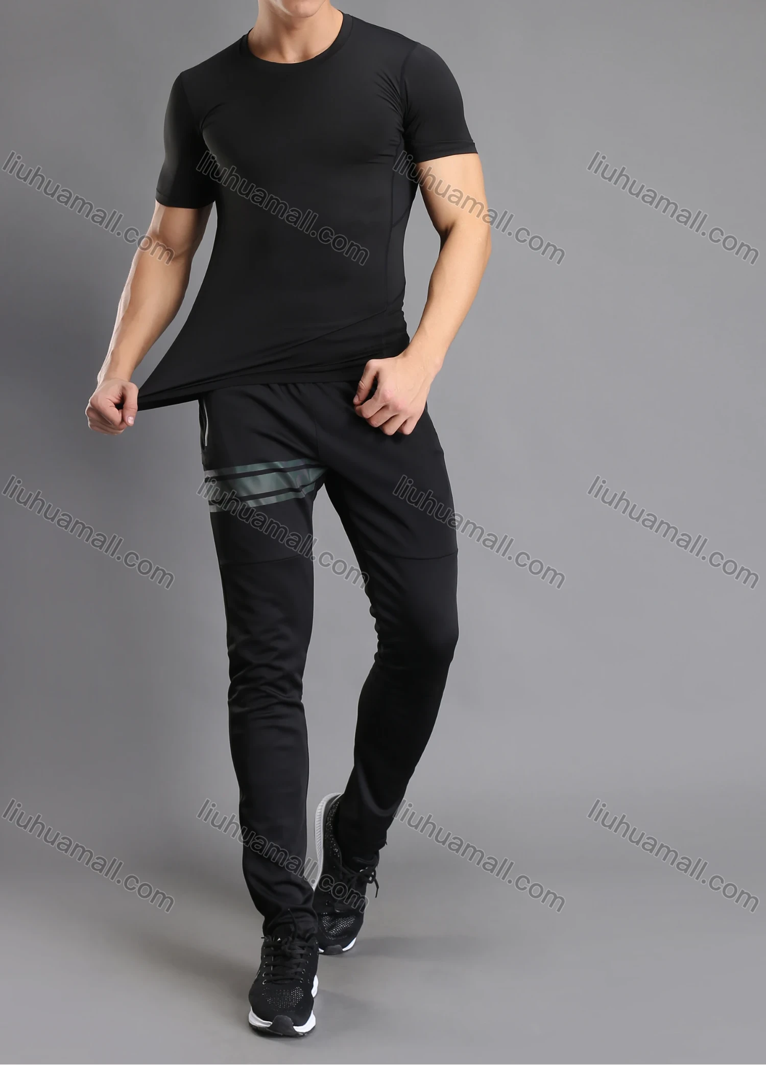 Wholesale Men's Athletic Workout Breathable Plain Quick Dry Fitness Short Sleeve T-shirt JS12001# - Liuhuamall