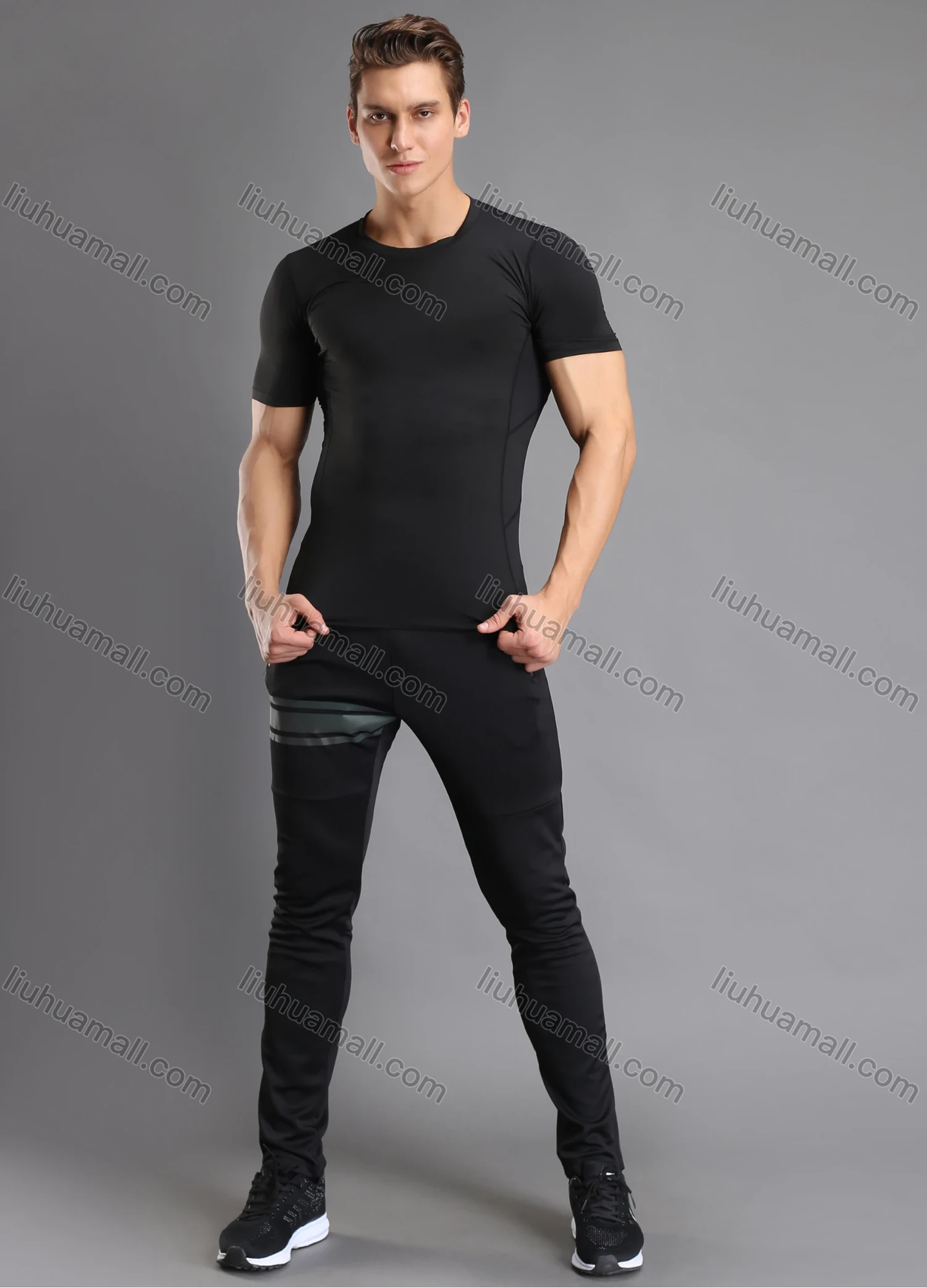 Wholesale Men's Athletic Workout Breathable Plain Quick Dry Fitness Short Sleeve T-shirt JS12001# - Liuhuamall