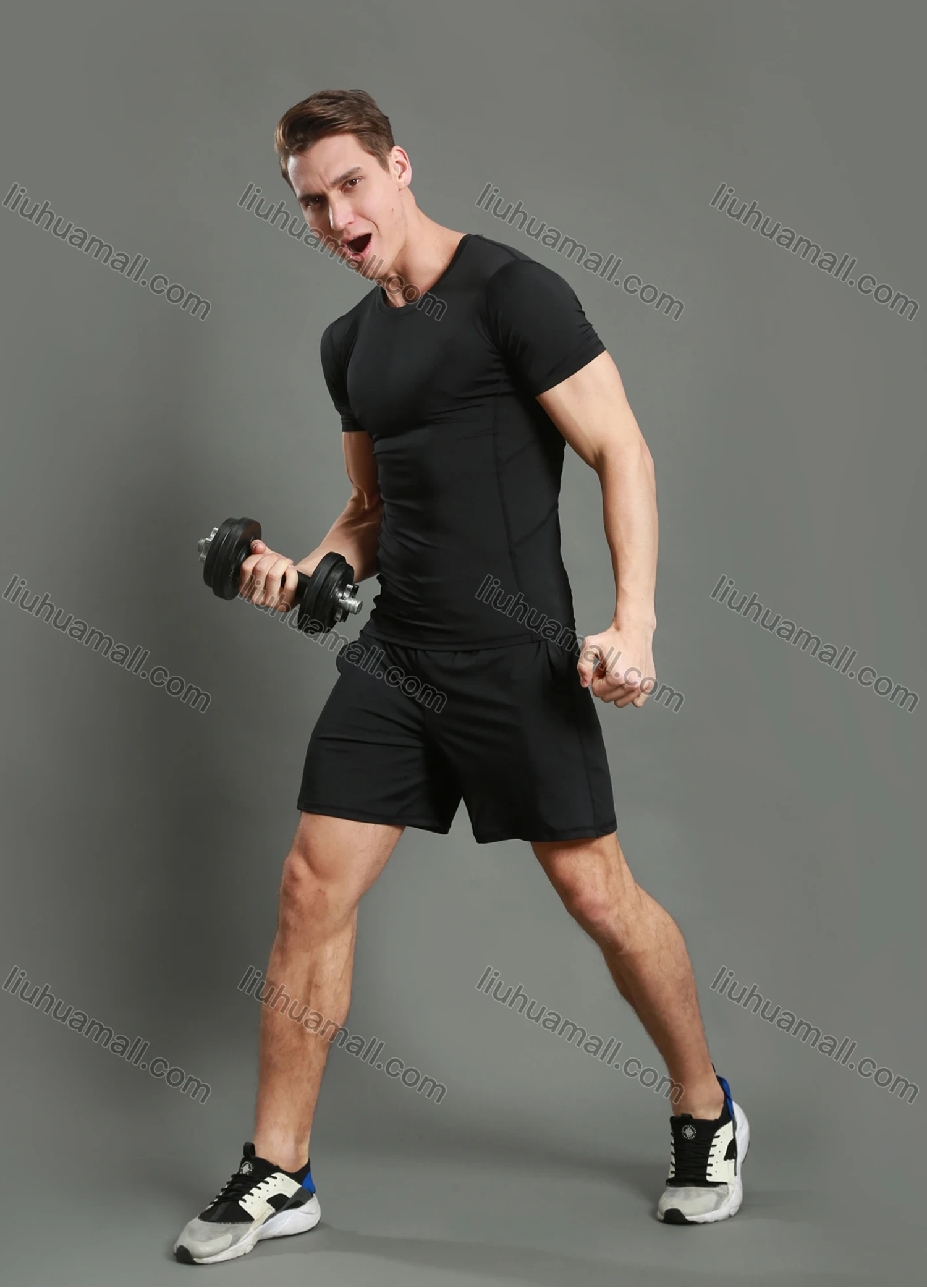 Wholesale Men's Athletic Workout Breathable Plain Quick Dry Fitness Short Sleeve T-shirt JS12001# - Liuhuamall