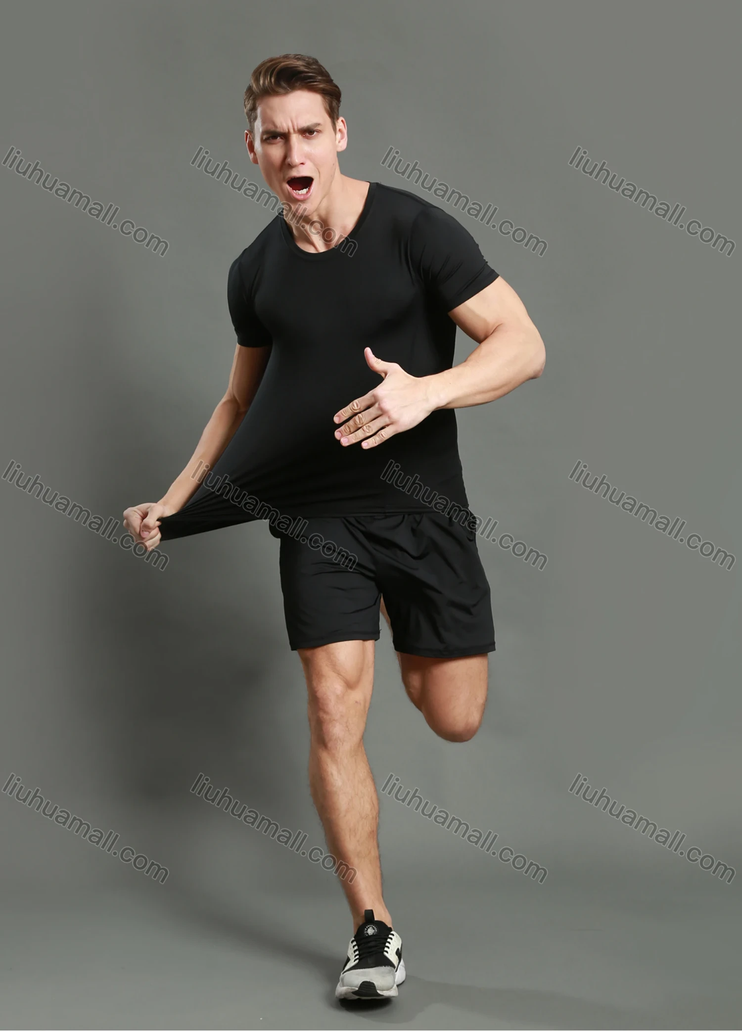 Wholesale Men's Athletic Workout Breathable Plain Quick Dry Fitness Short Sleeve T-shirt JS12001# - Liuhuamall