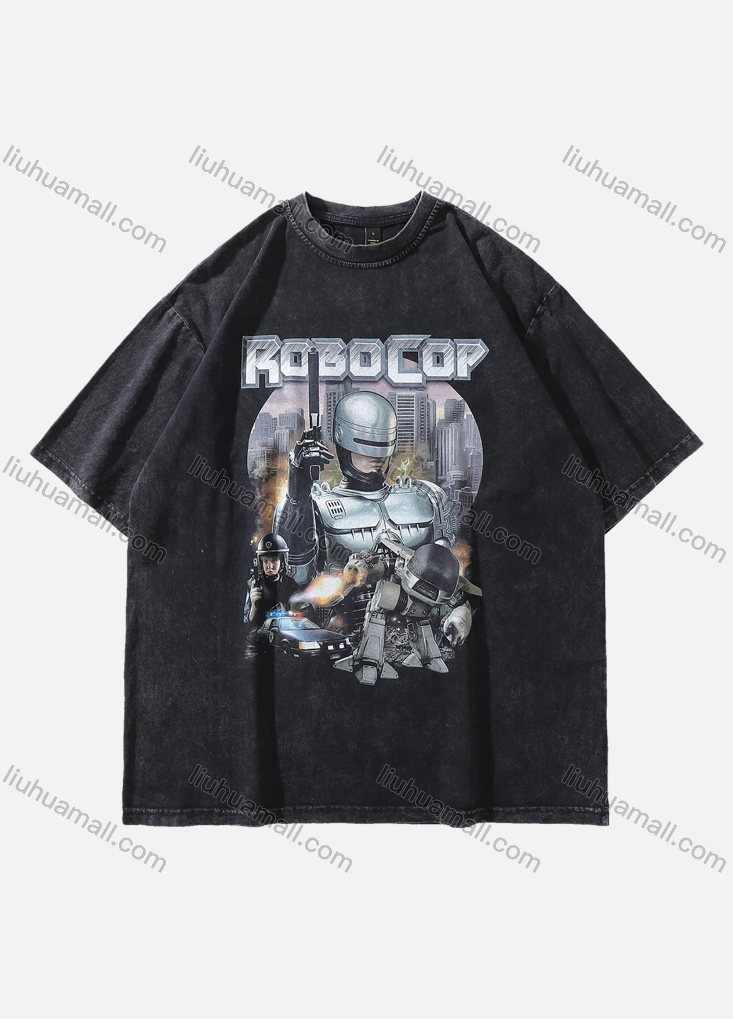 Wholesale Men's Fashion Hip Hop Oversized Crew Neck Short Sleeve Wash Distressed Graphic T-shirt 789# - Liuhuamall