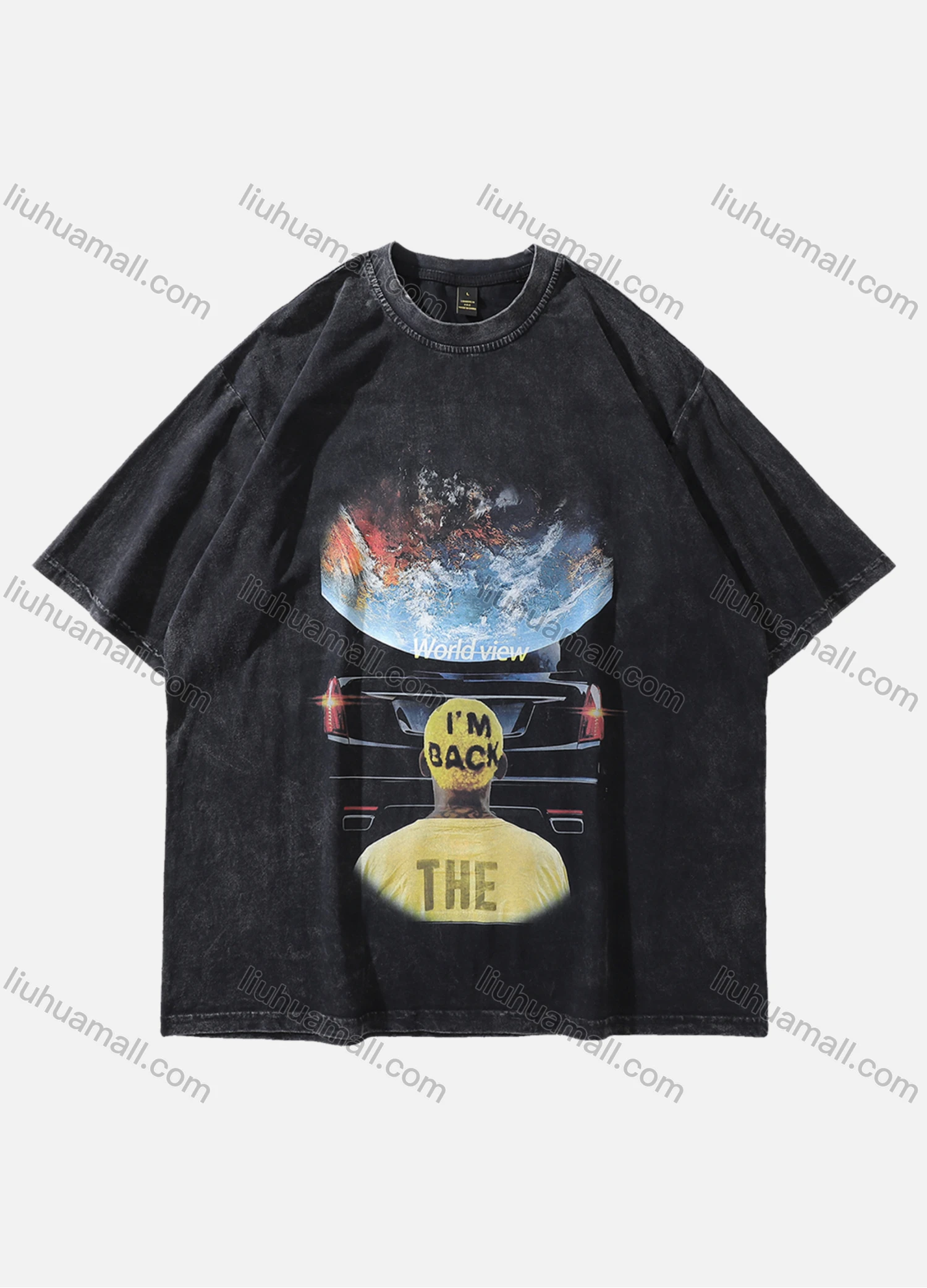 Wholesale Men's Fashion Hip Hop Oversized Crew Neck Short Sleeve Wash Distressed Graphic T-shirt 791# - Liuhuamall