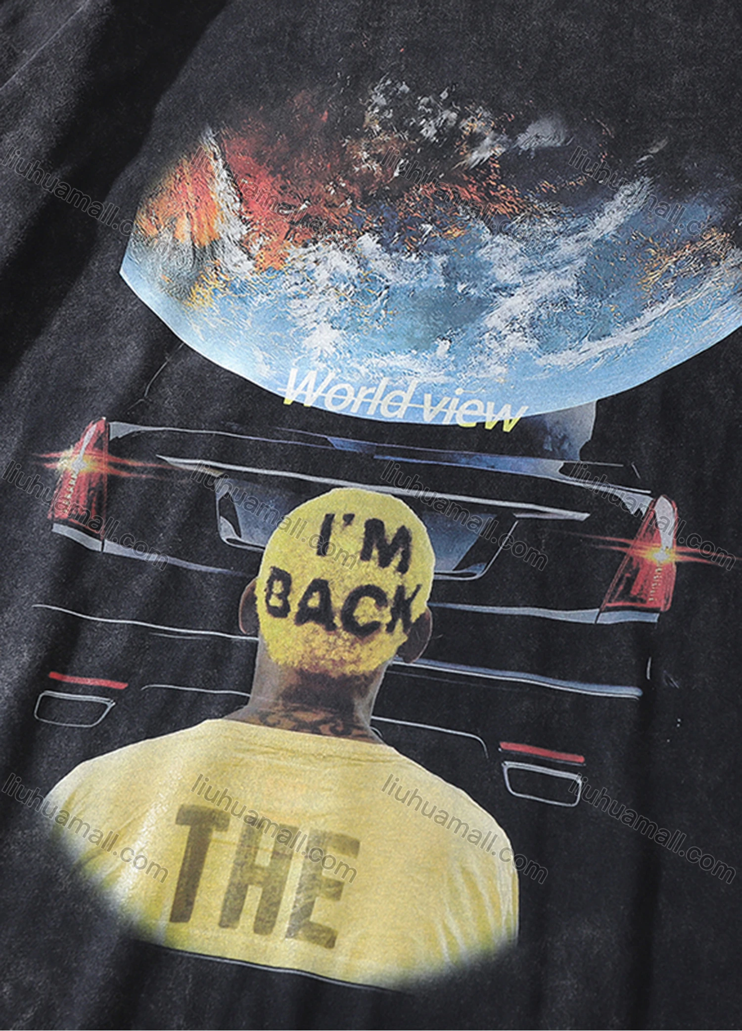 Wholesale Men's Fashion Hip Hop Oversized Crew Neck Short Sleeve Wash Distressed Graphic T-shirt 791# - Liuhuamall