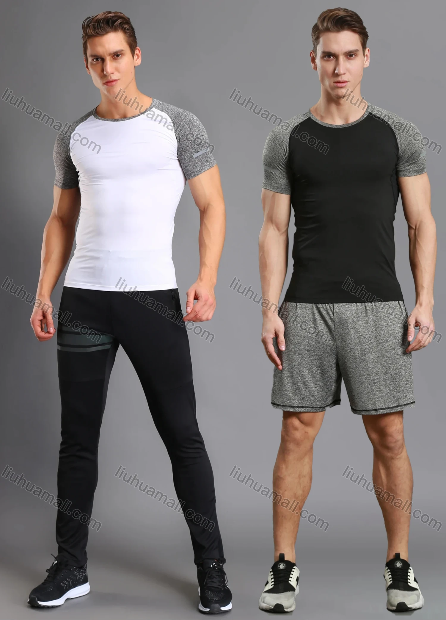 Wholesale Men's Athletic Workout Breathable Splicing Quick Dry Fitness Short Sleeve T-shirt JS12002# - Liuhuamall