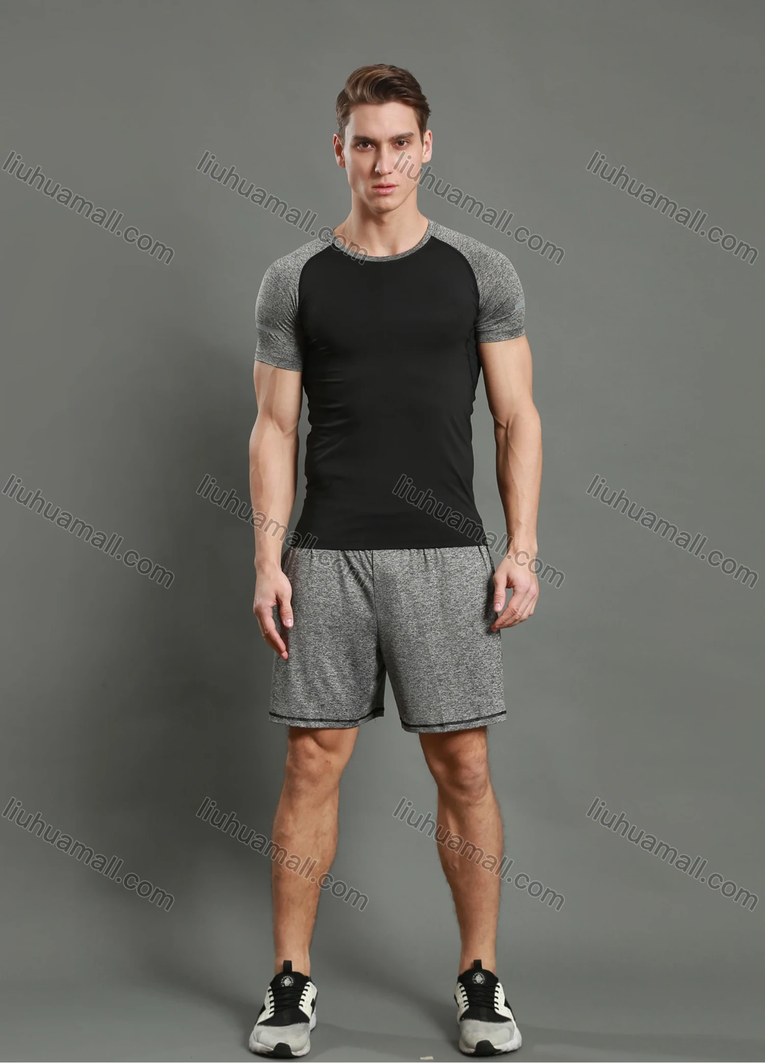 Wholesale Men's Athletic Workout Breathable Splicing Quick Dry Fitness Short Sleeve T-shirt JS12002# - Liuhuamall