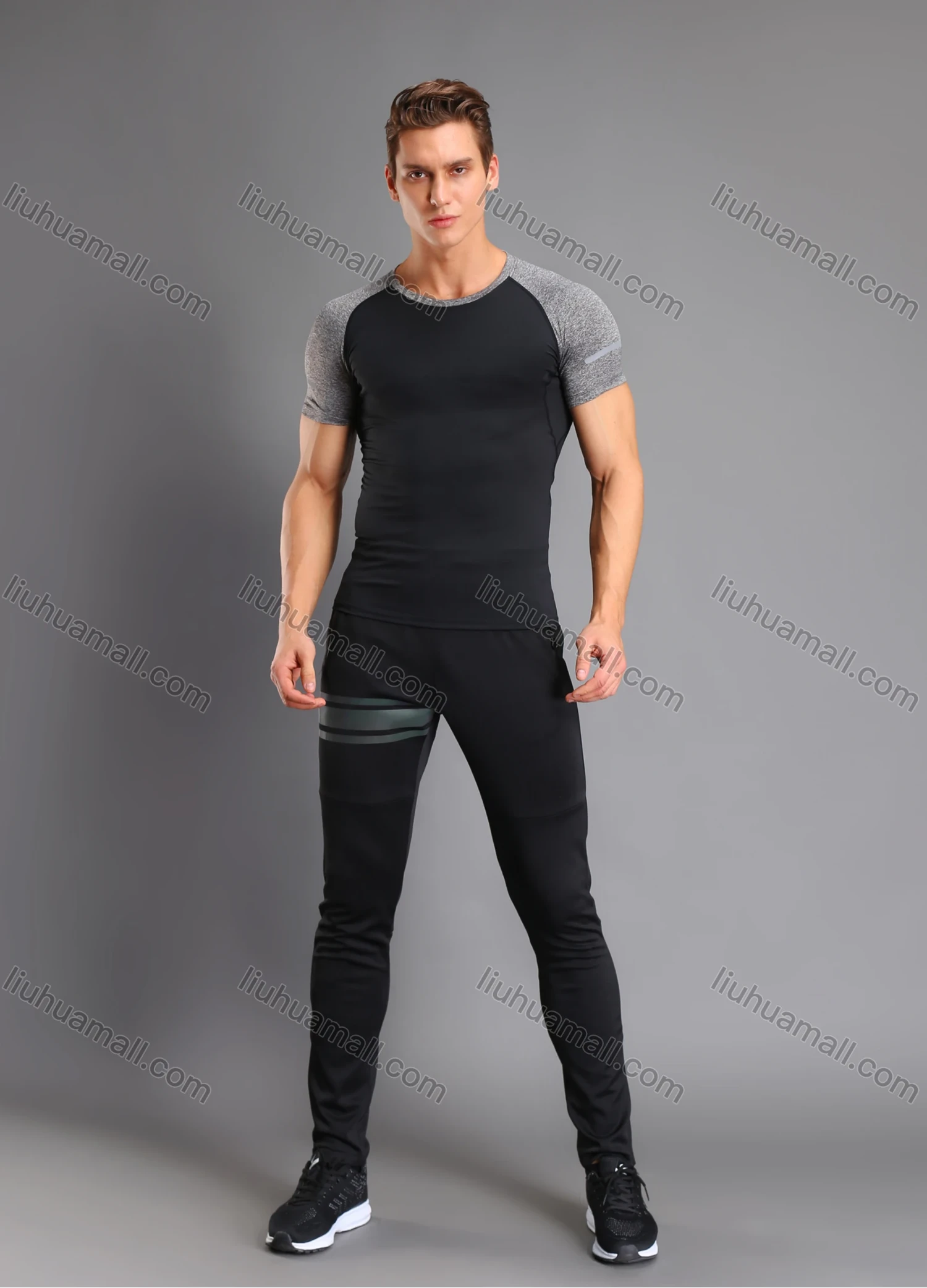 Wholesale Men's Athletic Workout Breathable Splicing Quick Dry Fitness Short Sleeve T-shirt JS12002# - Liuhuamall