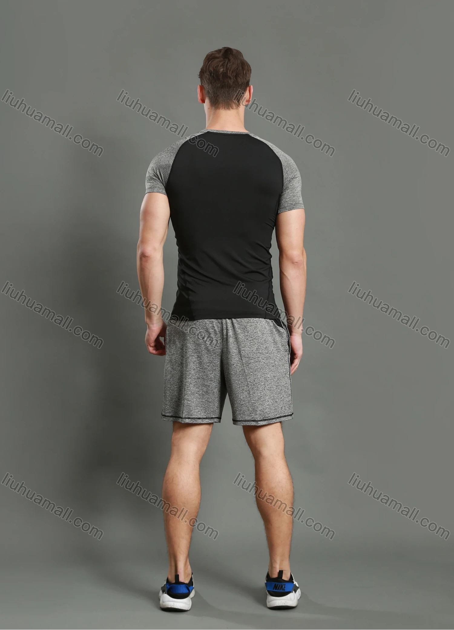 Wholesale Men's Athletic Workout Breathable Splicing Quick Dry Fitness Short Sleeve T-shirt JS12002# - Liuhuamall