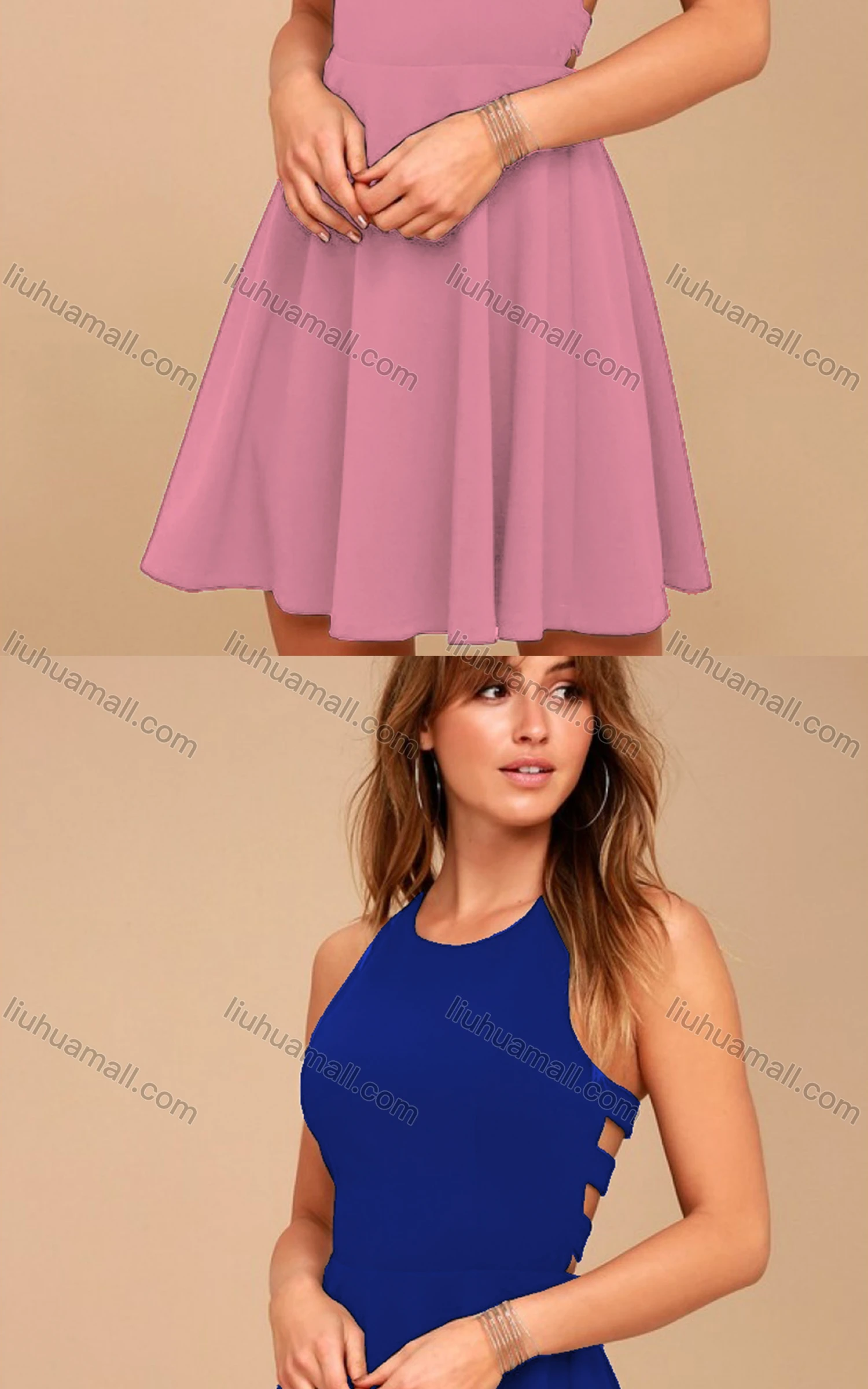 Wholesale Women's Casual Plain Crew Neck Sleeveless High Waist Short Tank Dress - Liuhuamall