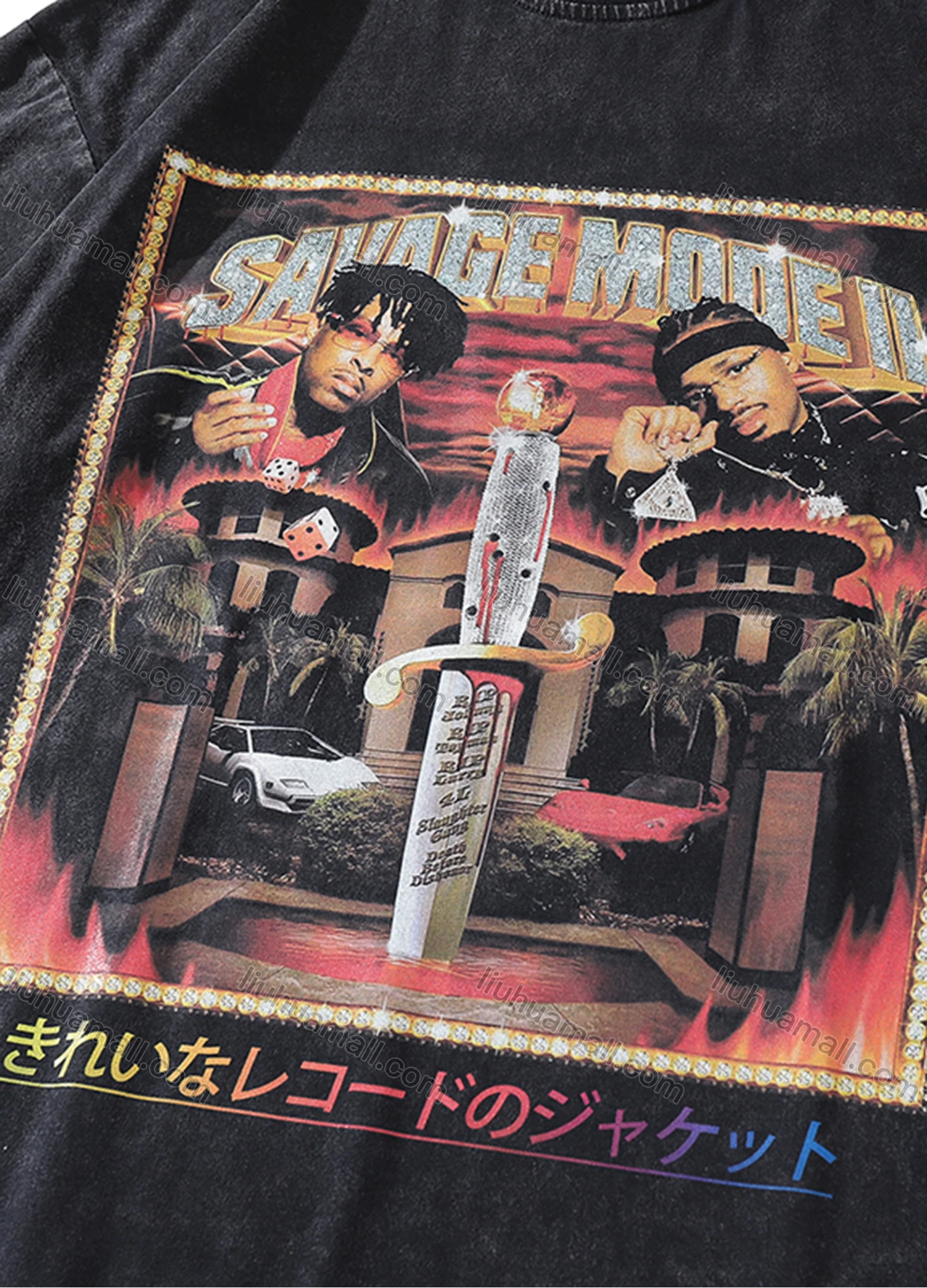 Wholesale Men's Fashion Hip Hop Oversized Crew Neck Short Sleeve Wash Distressed Graphic T-shirt 792# - Liuhuamall