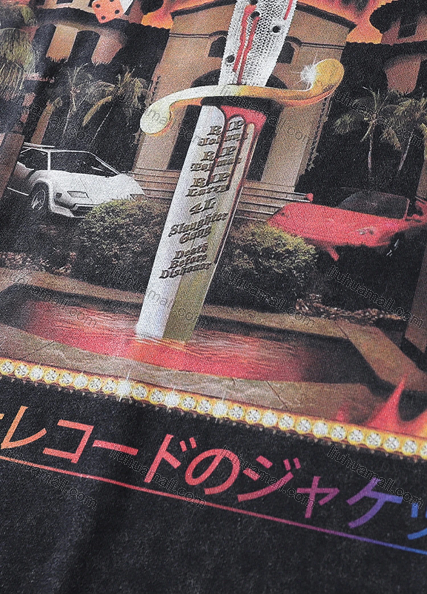 Wholesale Men's Fashion Hip Hop Oversized Crew Neck Short Sleeve Wash Distressed Graphic T-shirt 792# - Liuhuamall