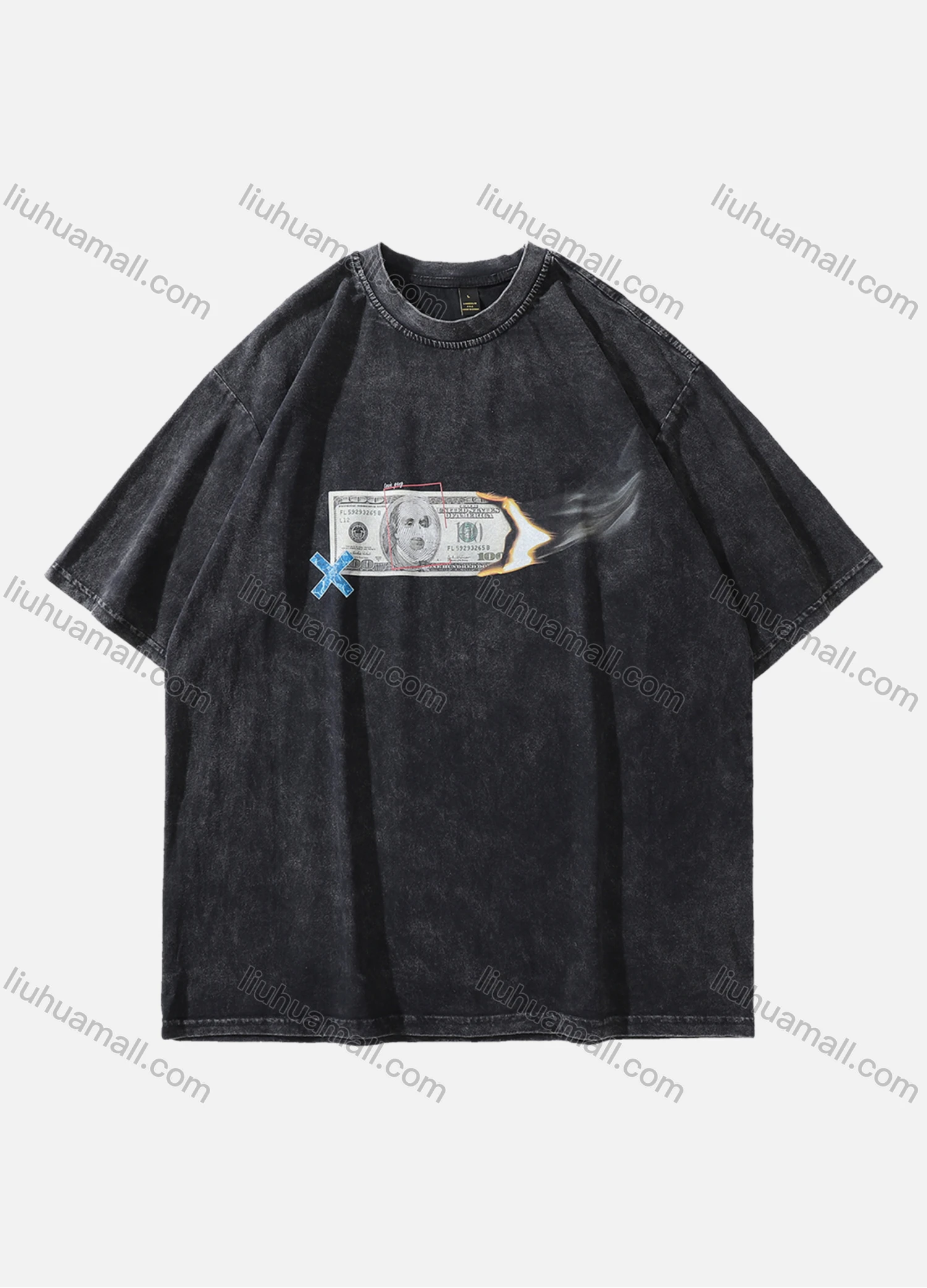 Wholesale Men's Fashion Hip Hop Oversized Crew Neck Short Sleeve Wash Distressed Graphic T-shirt 793# - Liuhuamall