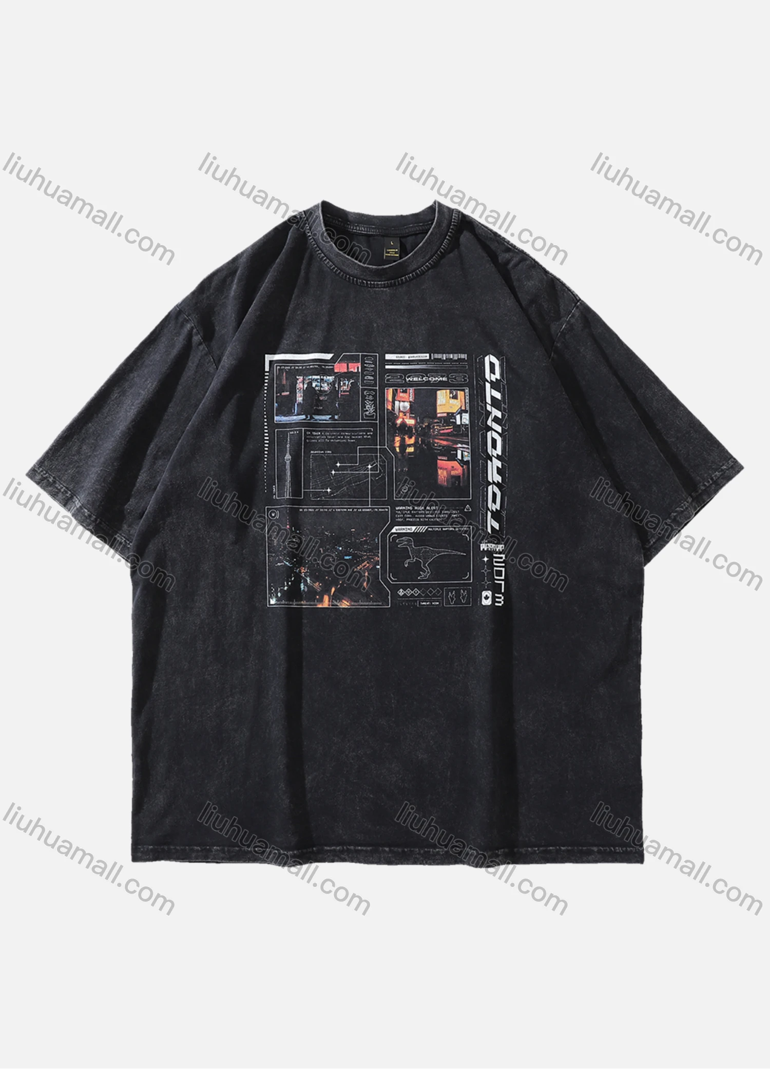 Wholesale Men's Fashion Hip Hop Oversized Crew Neck Short Sleeve Wash Distressed Graphic T-shirt 794# - Liuhuamall