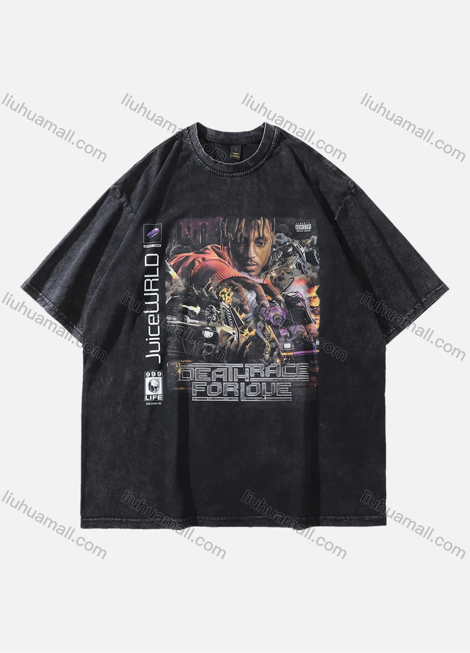 Wholesale Men's Fashion Hip Hop Oversized Crew Neck Short Sleeve Wash Distressed Graphic T-shirt 795# - Liuhuamall