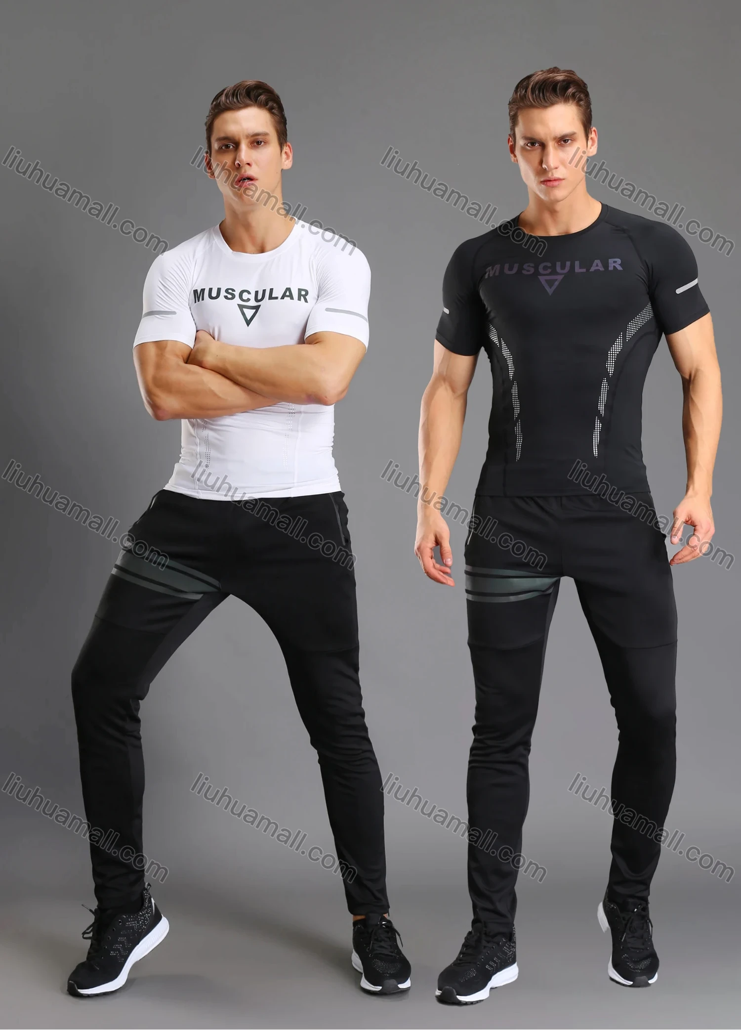 Wholesale Men's Athletic Workout Breathable Plain Quick Dry Fitness Short Sleeve T-shirt JS12009# - Liuhuamall