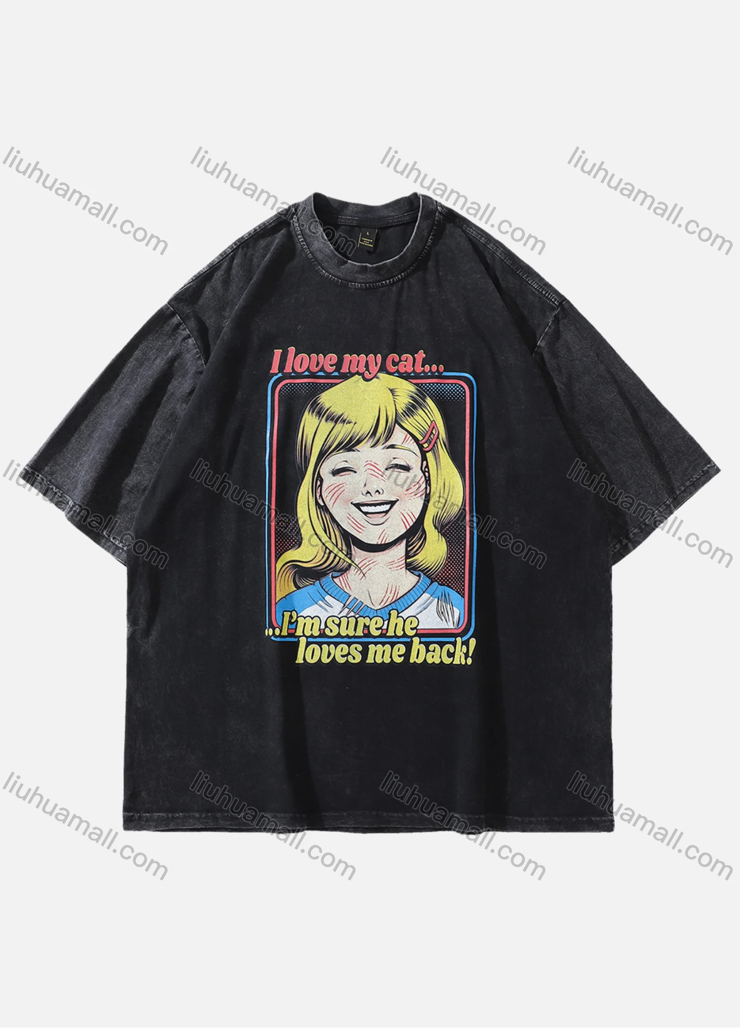 Wholesale Men's Fashion Hip Hop Oversized Crew Neck Short Sleeve Wash Distressed Graphic T-shirt 796# - Liuhuamall