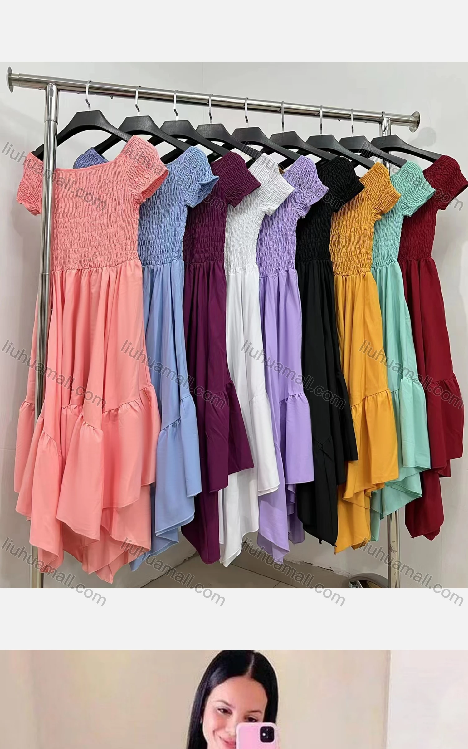 Wholesale Women's Sexy Shirred Off Shoulder Short Sleeve Plain Short Cocktail Dress - Liuhuamall