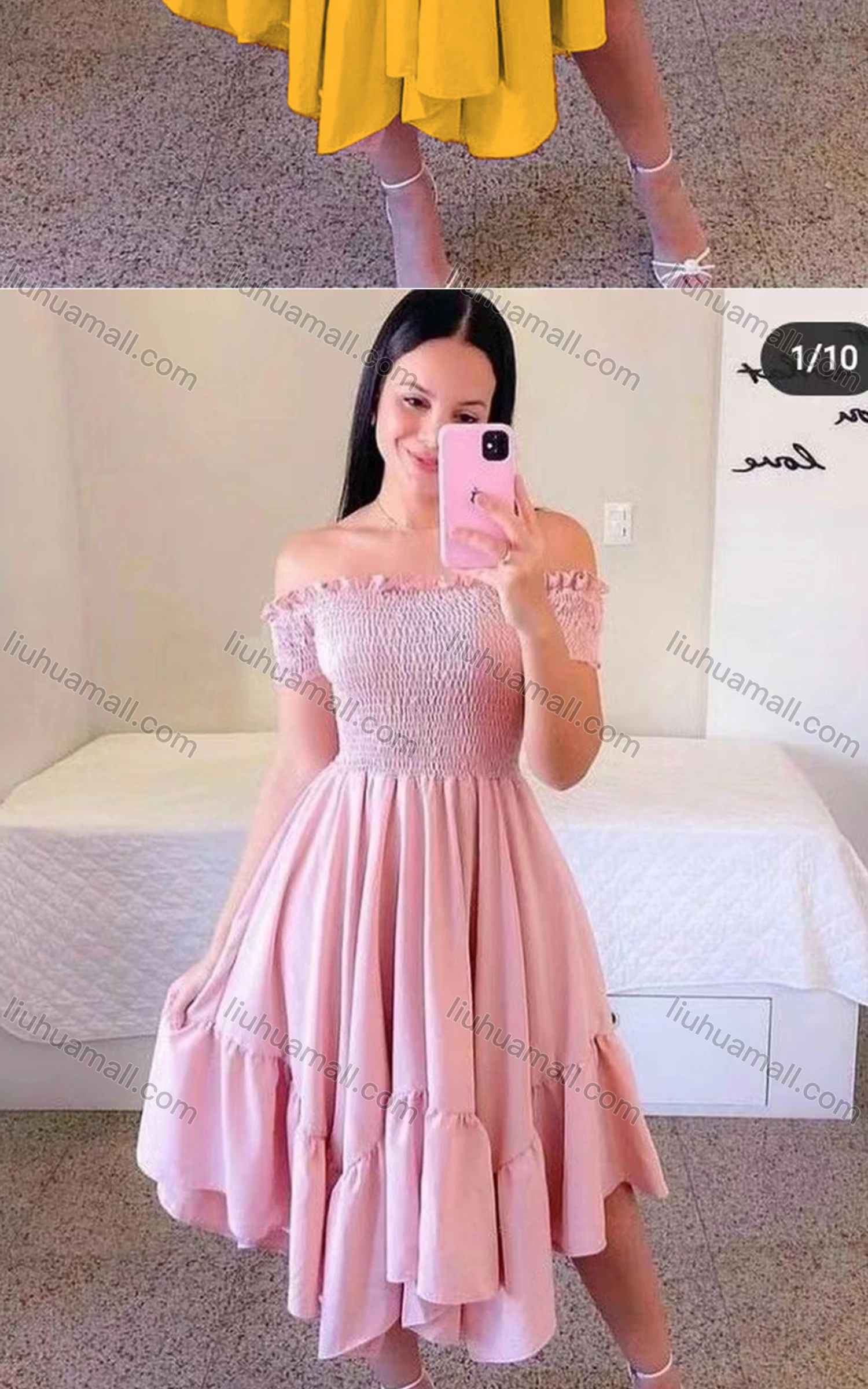 Wholesale Women's Sexy Shirred Off Shoulder Short Sleeve Plain Short Cocktail Dress - Liuhuamall