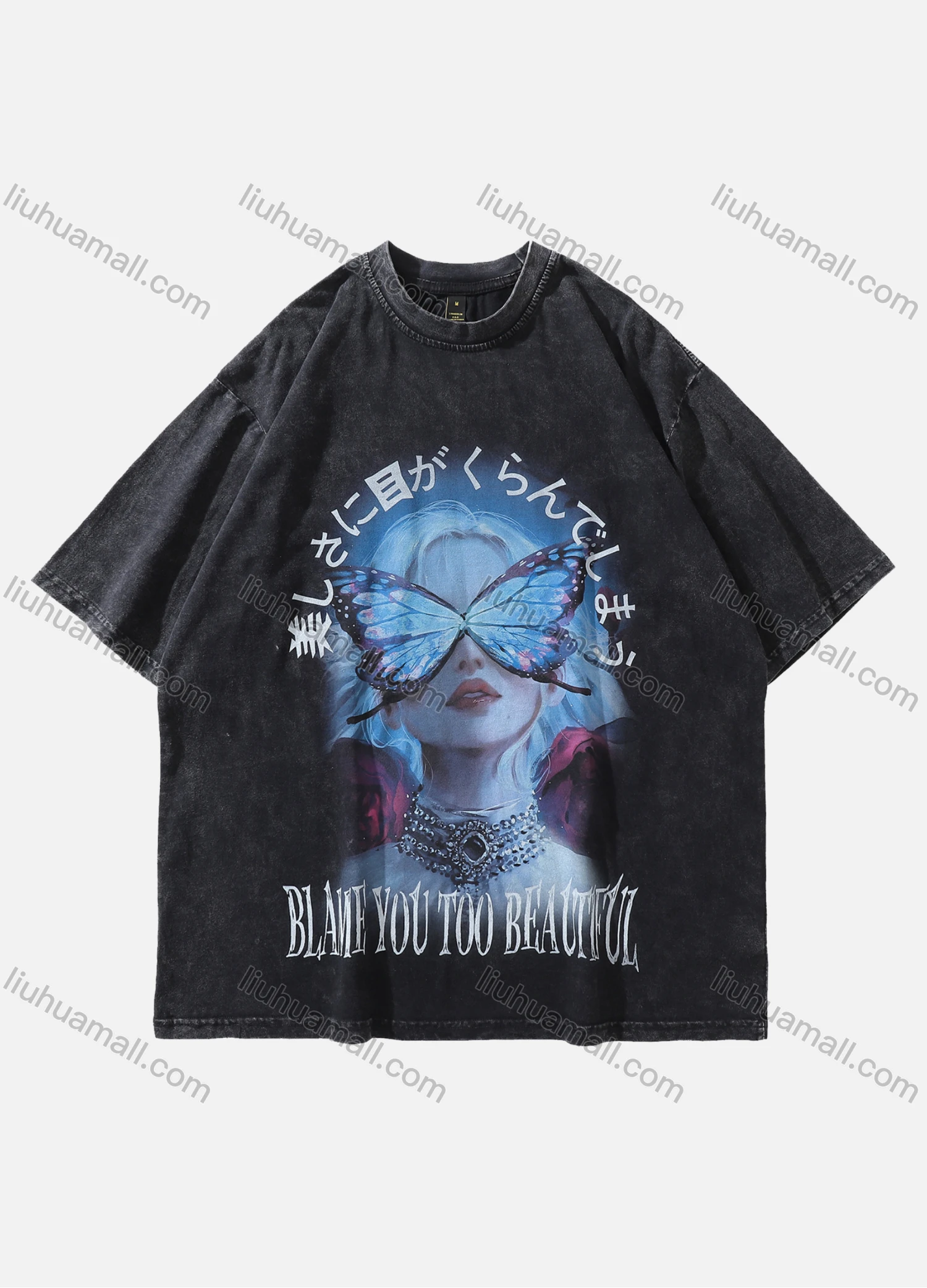 Wholesale Men's Fashion Hip Hop Oversized Crew Neck Short Sleeve Wash Distressed Graphic T-shirt 798# - Liuhuamall