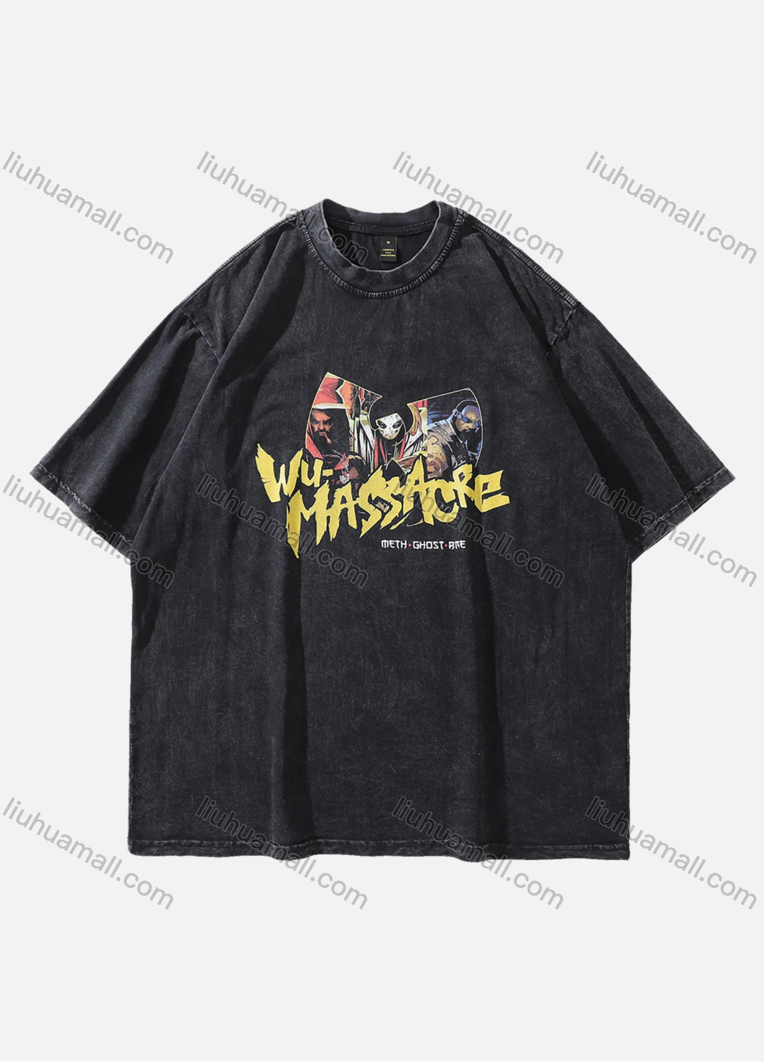 Wholesale Men's Fashion Hip Hop Oversized Crew Neck Short Sleeve Wash Distressed Graphic T-shirt 799# - Liuhuamall