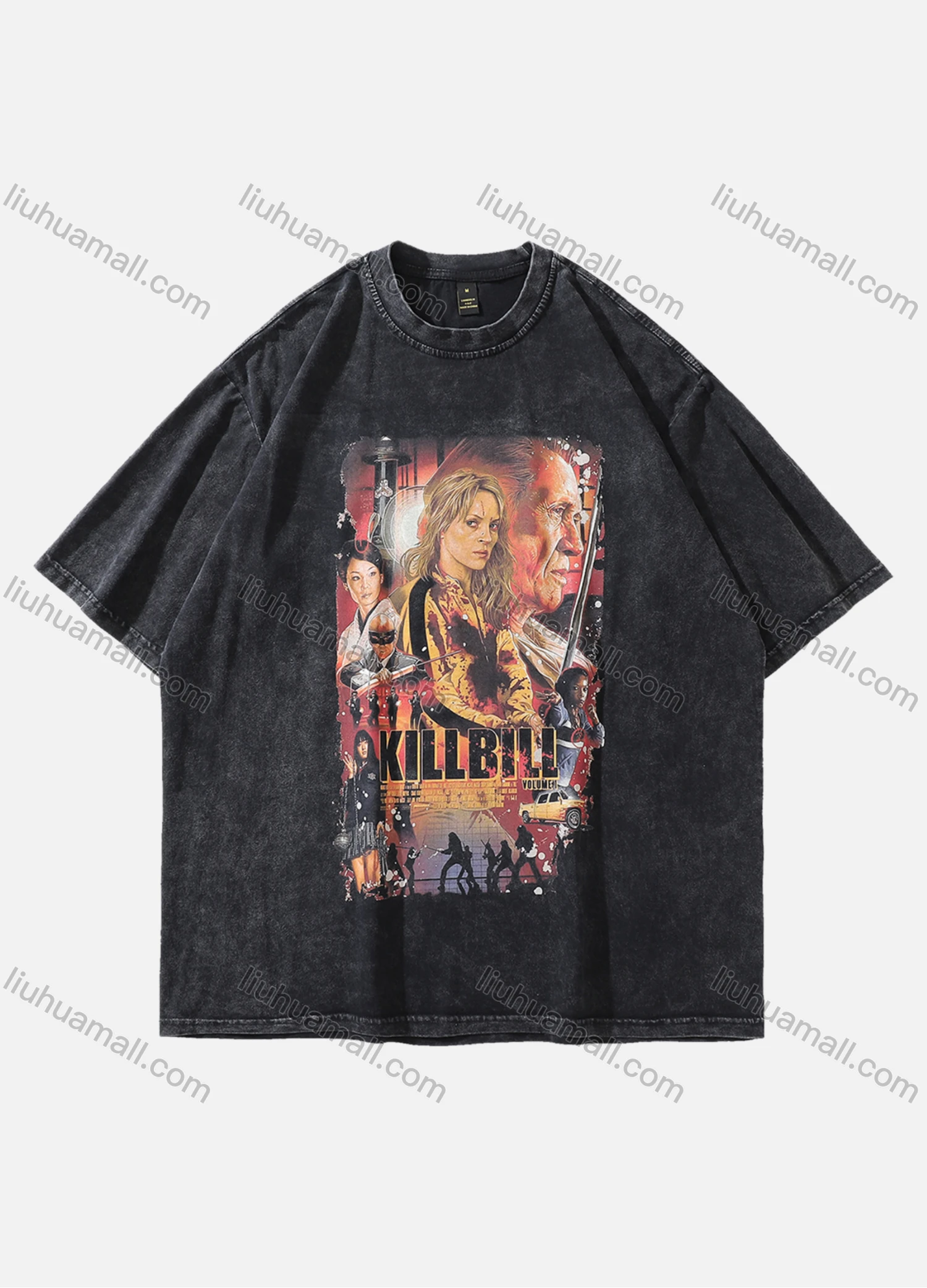 Wholesale Men's Fashion Hip Hop Oversized Crew Neck Short Sleeve Wash Distressed Graphic T-shirt 800# - Liuhuamall