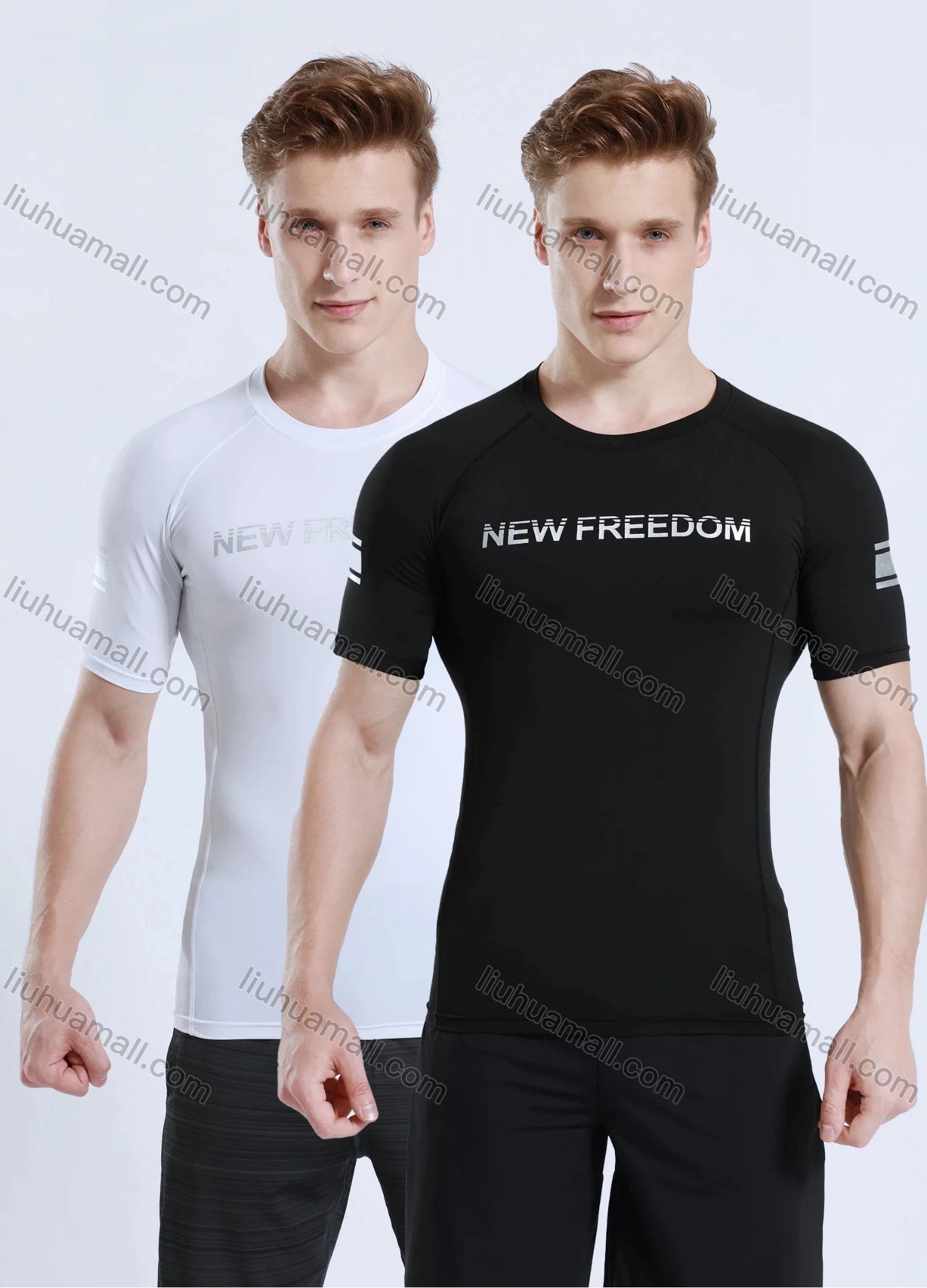 Wholesale Men's Athletic Workout Breathable Quick Dry Fitness Short Sleeve T-shirt JS12018# - Liuhuamall