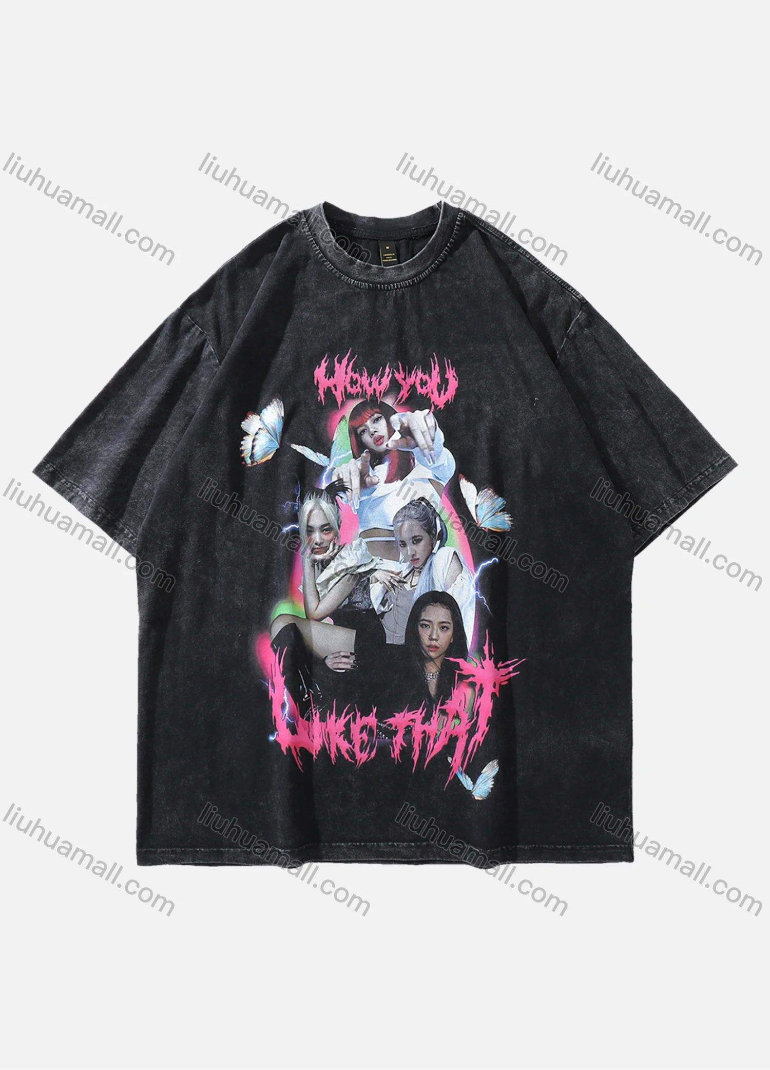 Wholesale Men's Fashion Hip Hop Oversized Crew Neck Short Sleeve Wash Distressed Graphic T-shirt 802# - Liuhuamall