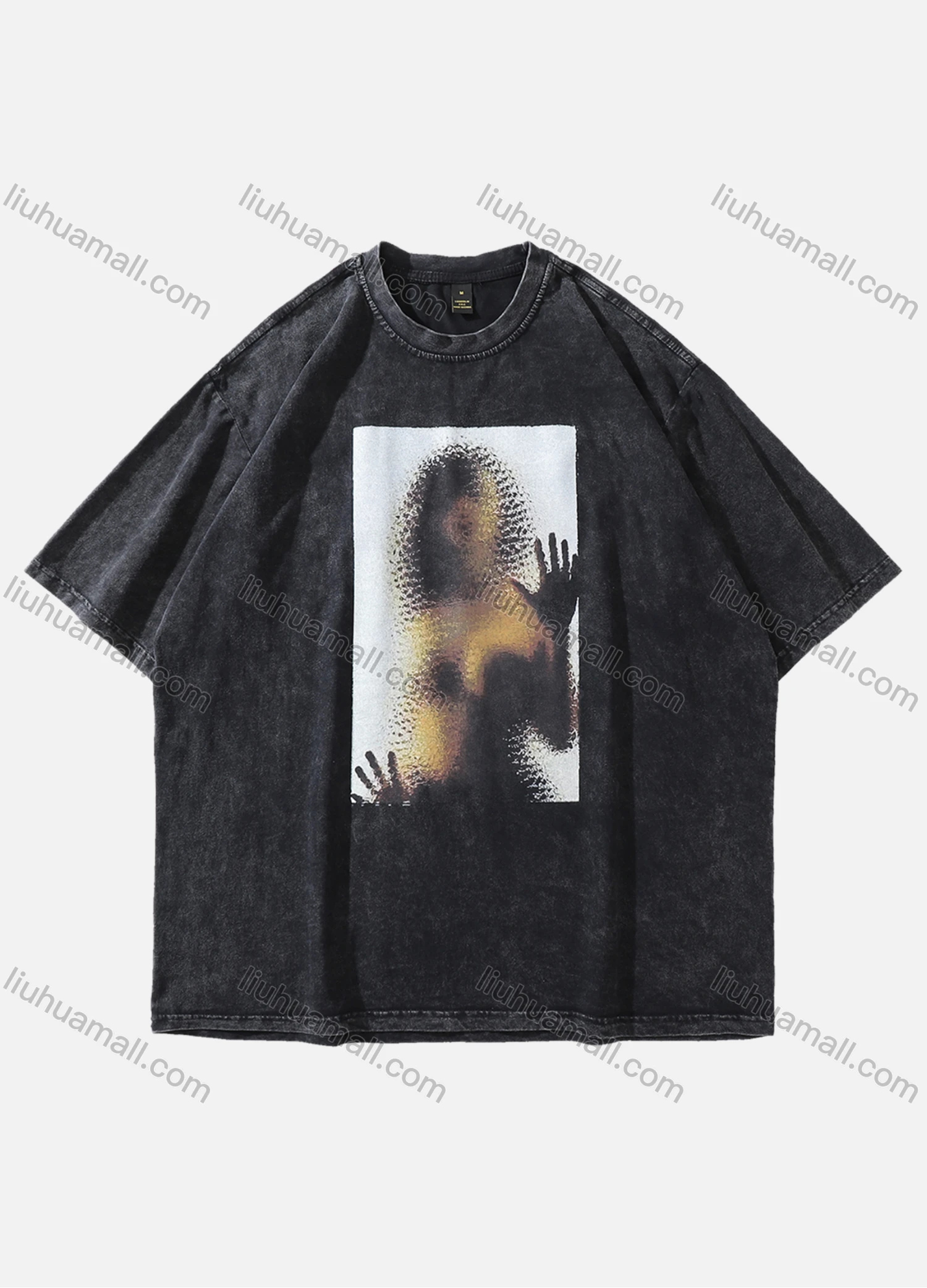 Wholesale Men's Fashion Hip Hop Oversized Crew Neck Short Sleeve Wash Distressed Graphic T-shirt 803# - Liuhuamall