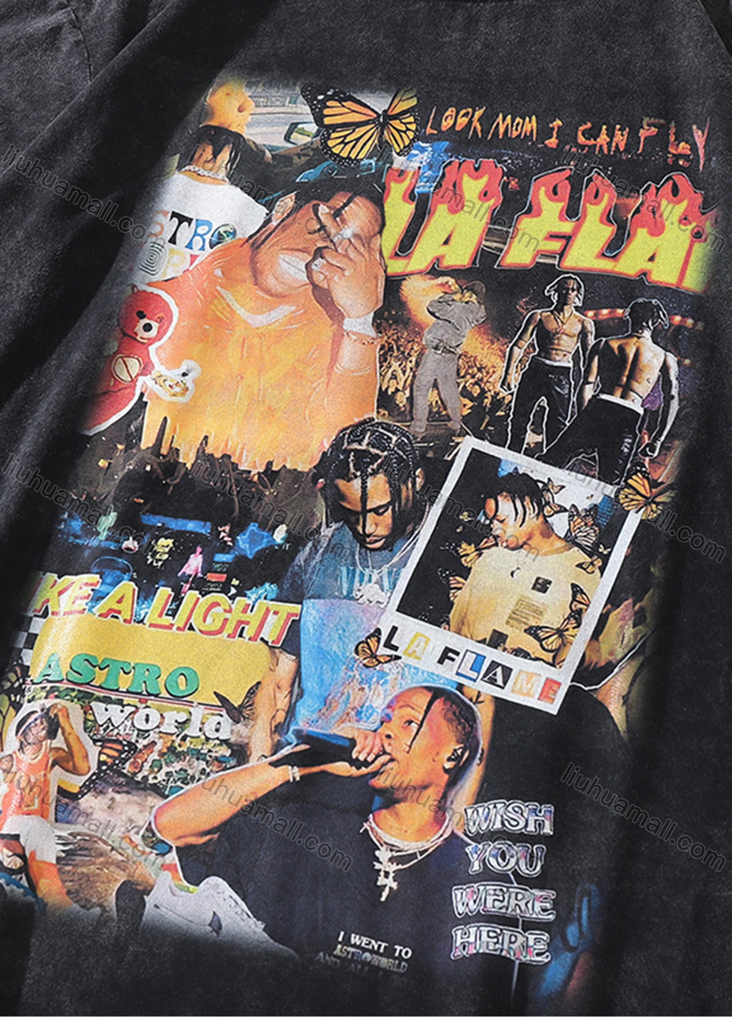 Wholesale Men's Fashion Hip Hop Oversized Crew Neck Short Sleeve Wash Distressed Graphic T-shirt 804# - Liuhuamall