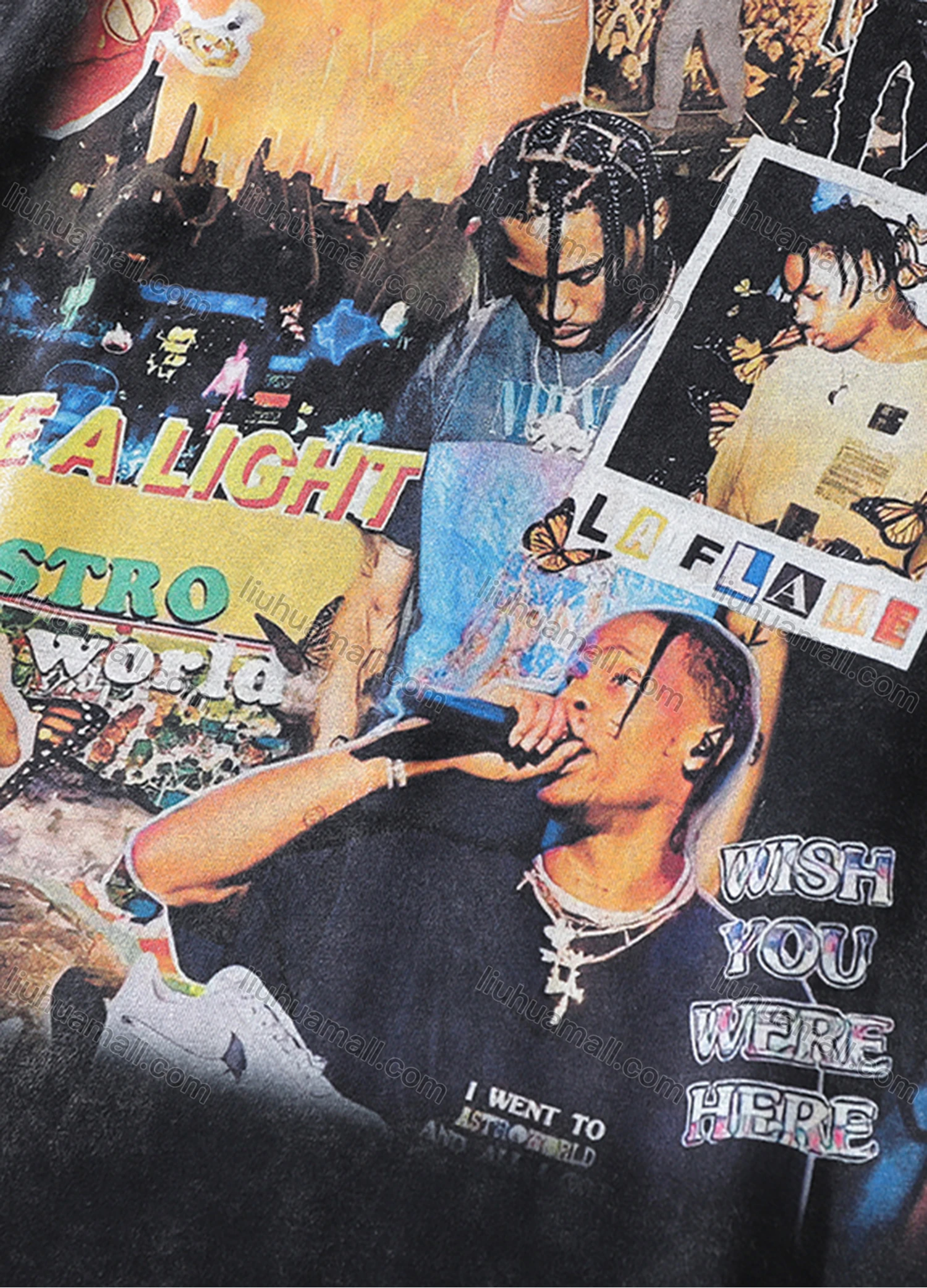 Wholesale Men's Fashion Hip Hop Oversized Crew Neck Short Sleeve Wash Distressed Graphic T-shirt 804# - Liuhuamall