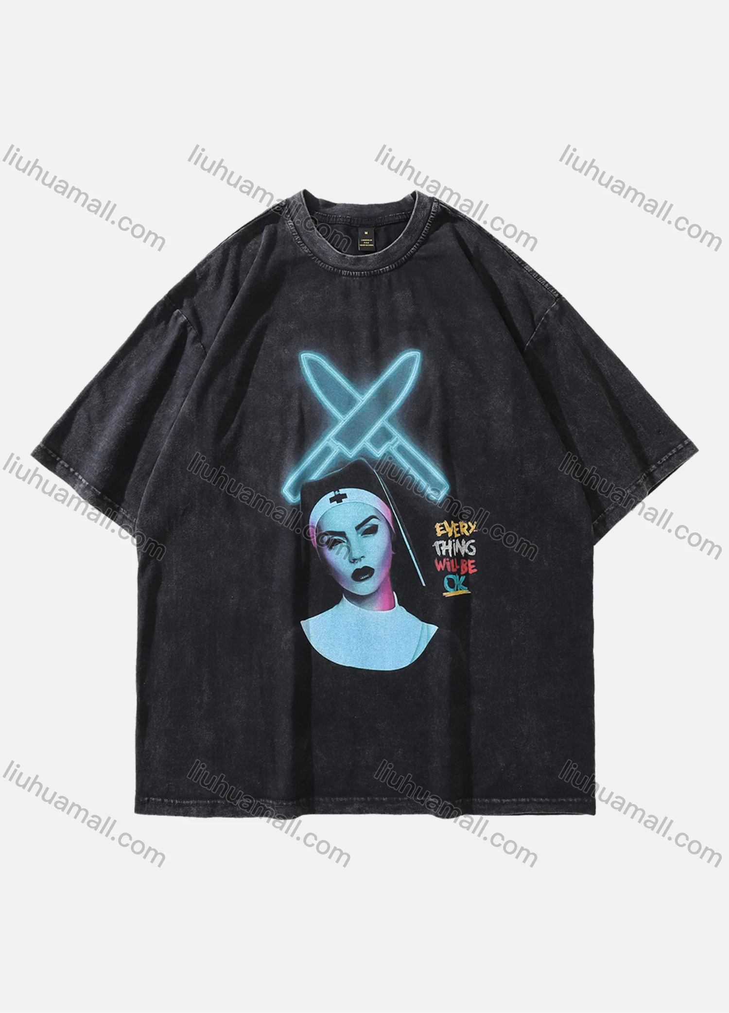 Wholesale Men's Fashion Hip Hop Oversized Crew Neck Short Sleeve Wash Distressed Graphic T-shirt 809# - Liuhuamall