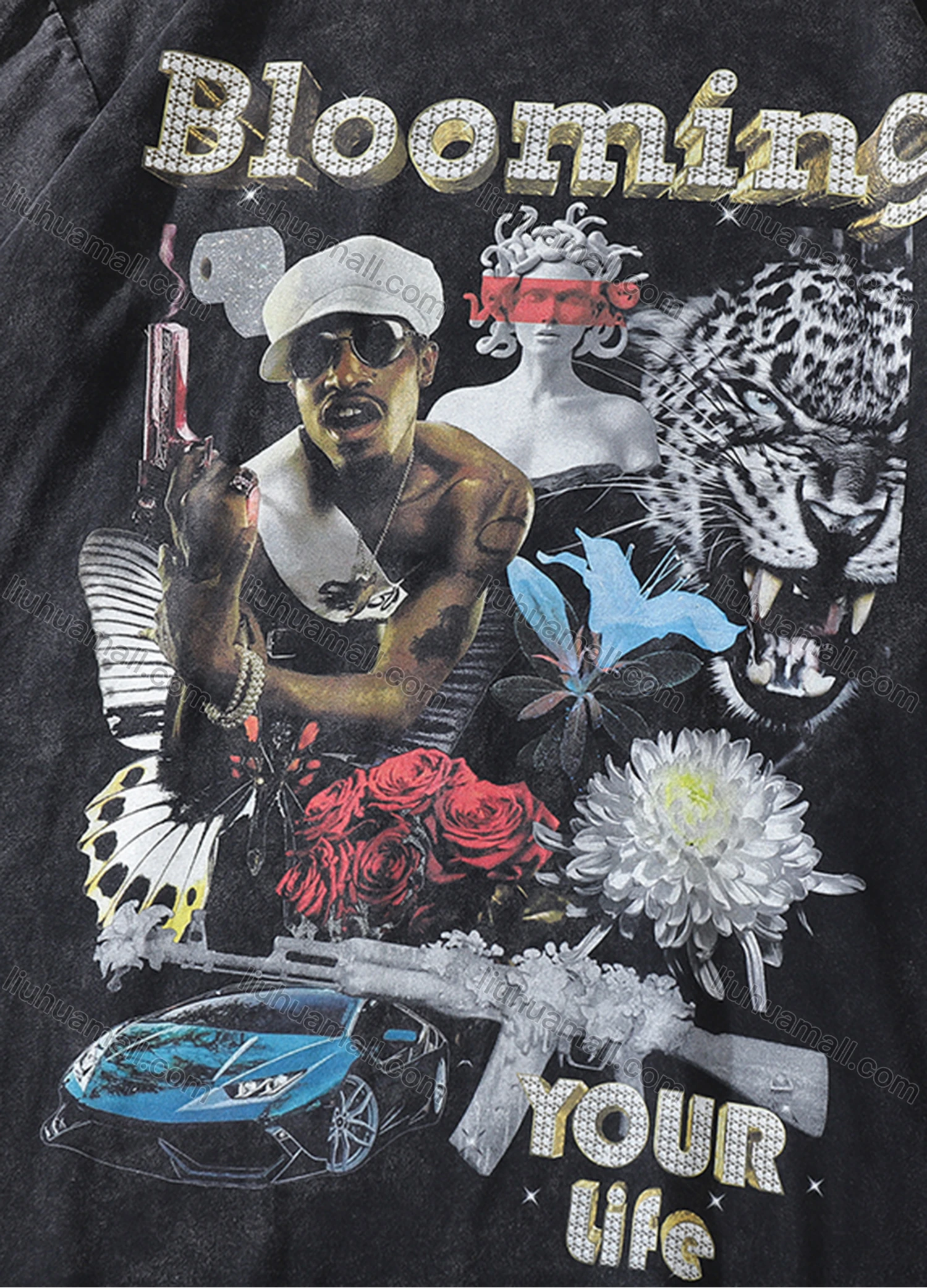 Wholesale Men's Fashion Hip Hop Oversized Crew Neck Short Sleeve Wash Distressed Graphic T-shirt 812# - Liuhuamall