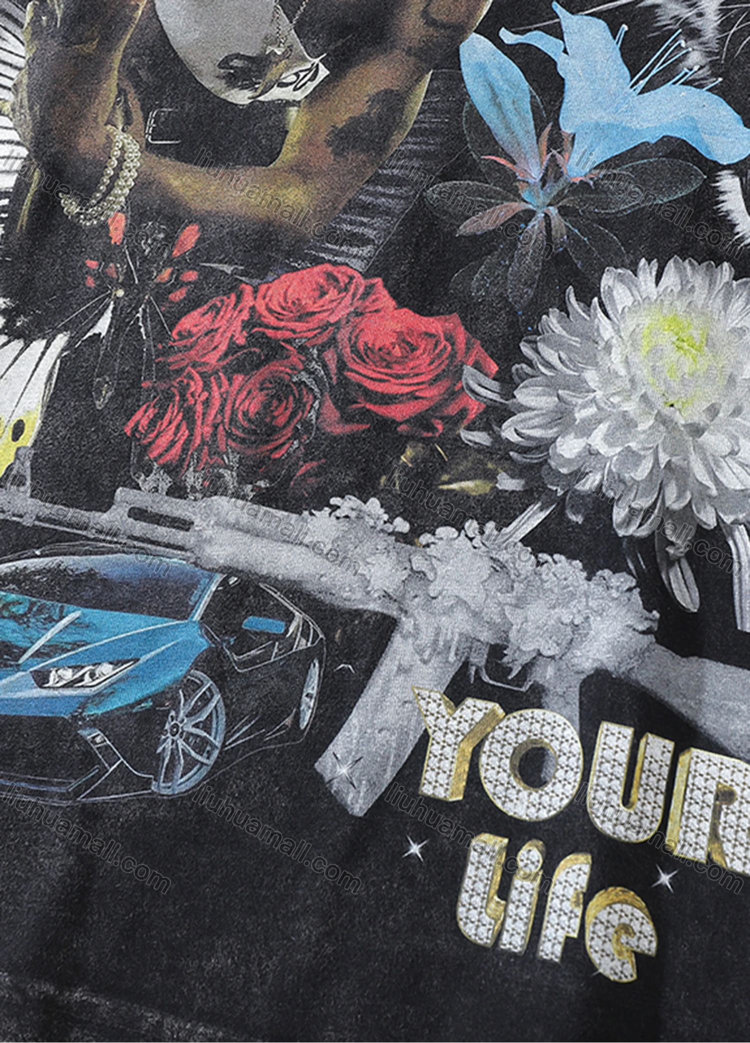 Wholesale Men's Fashion Hip Hop Oversized Crew Neck Short Sleeve Wash Distressed Graphic T-shirt 812# - Liuhuamall