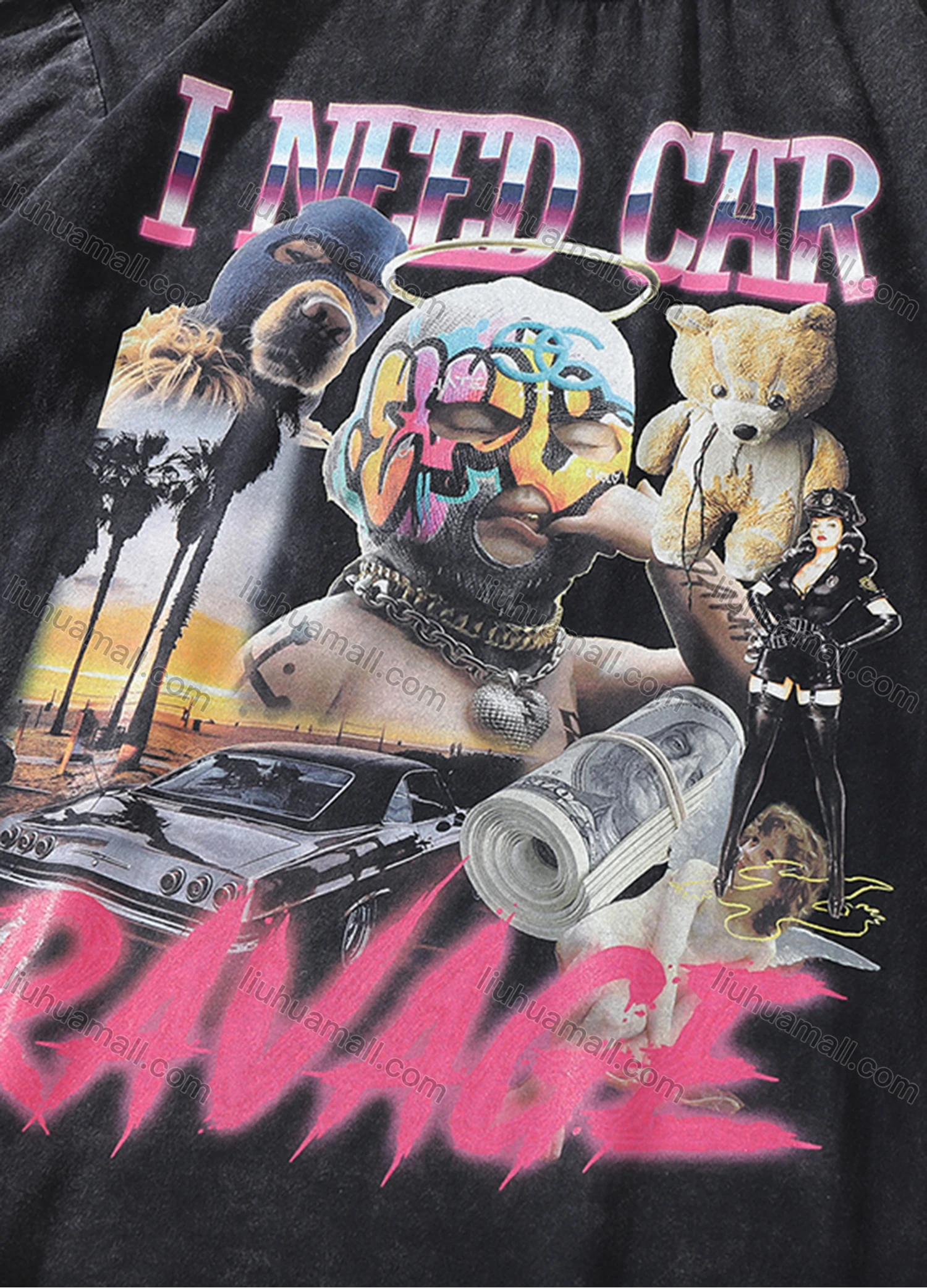 Wholesale Men's Fashion Hip Hop Oversized Crew Neck Short Sleeve Wash Distressed Graphic T-shirt 813# - Liuhuamall