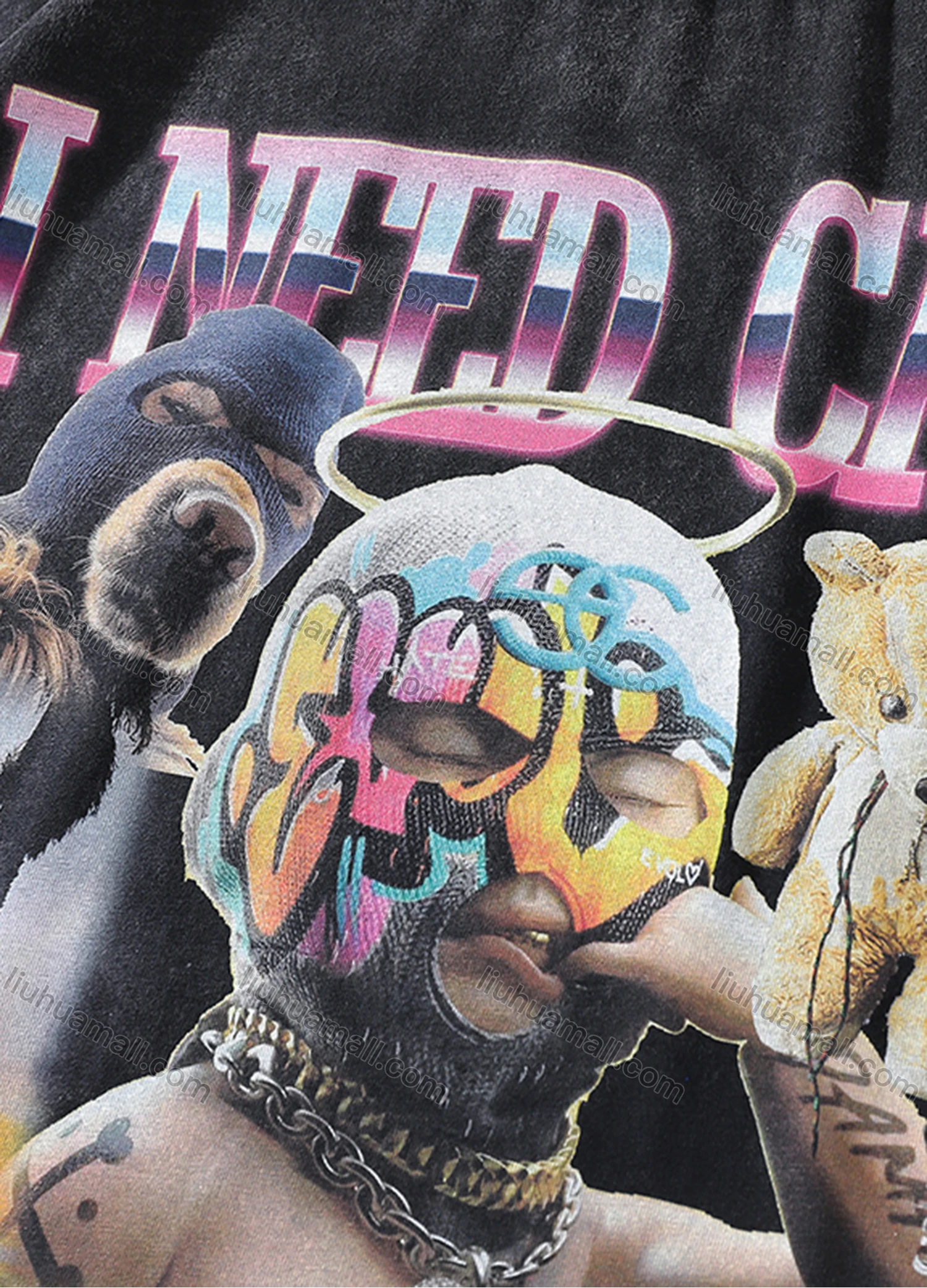 Wholesale Men's Fashion Hip Hop Oversized Crew Neck Short Sleeve Wash Distressed Graphic T-shirt 813# - Liuhuamall