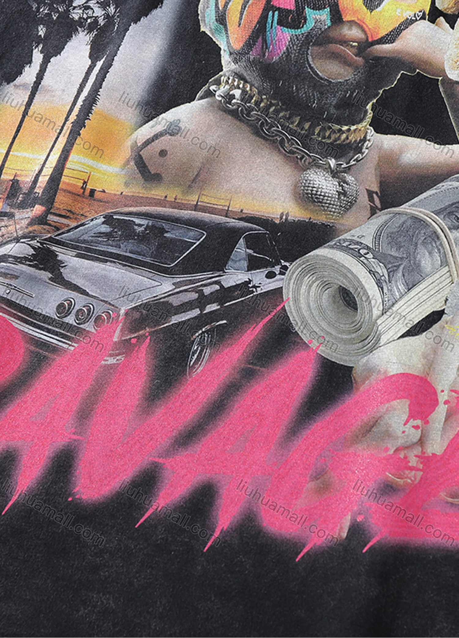 Wholesale Men's Fashion Hip Hop Oversized Crew Neck Short Sleeve Wash Distressed Graphic T-shirt 813# - Liuhuamall