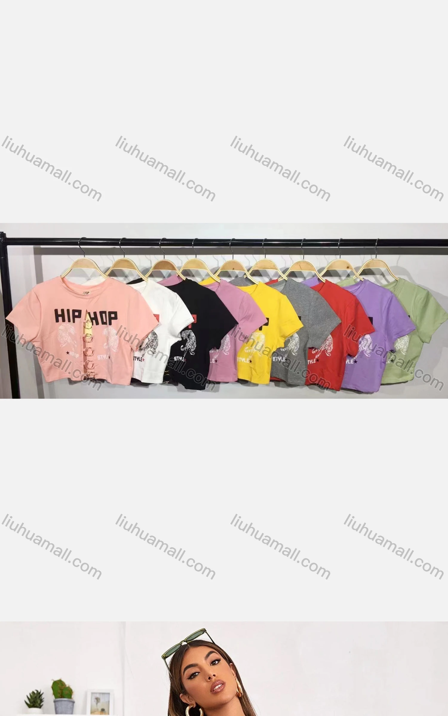 Wholesale Women's Sexy Crew Neck Puff Sleeve Slit Front Letter Graphic Crop Top - Liuhuamall