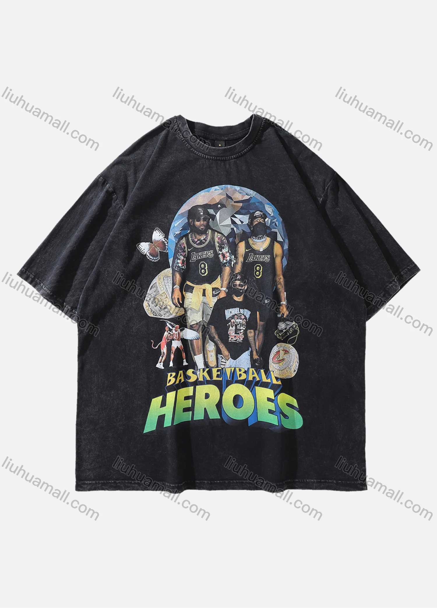 Wholesale Men's Fashion Hip Hop Oversized Crew Neck Short Sleeve Wash Distressed Graphic T-shirt 814# - Liuhuamall