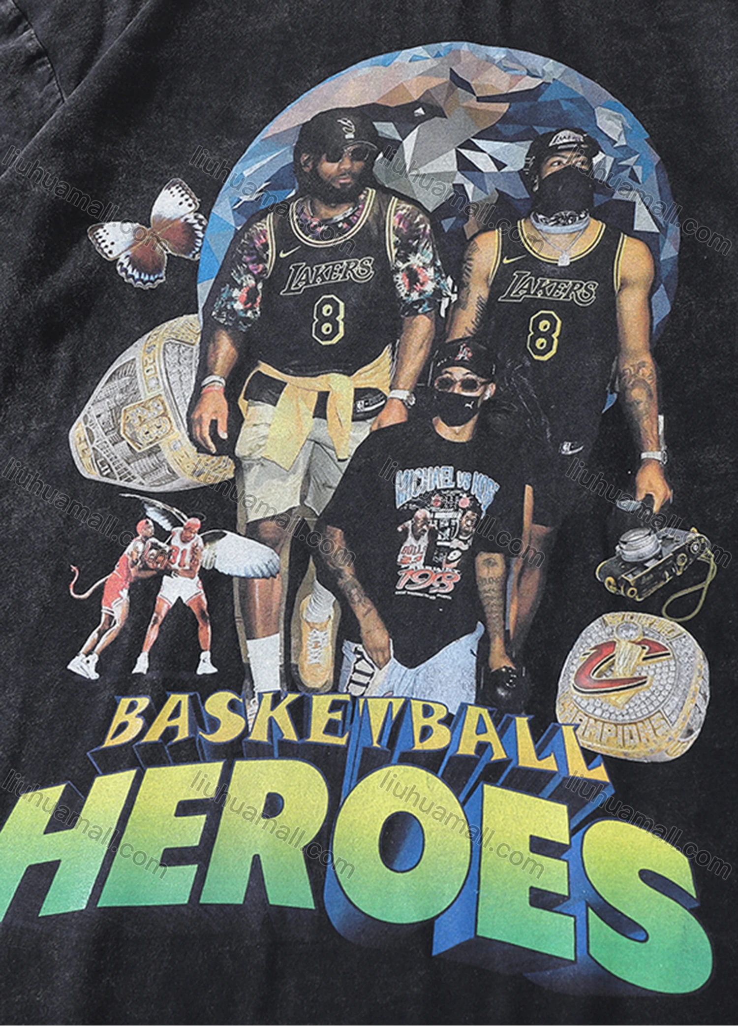 Wholesale Men's Fashion Hip Hop Oversized Crew Neck Short Sleeve Wash Distressed Graphic T-shirt 814# - Liuhuamall