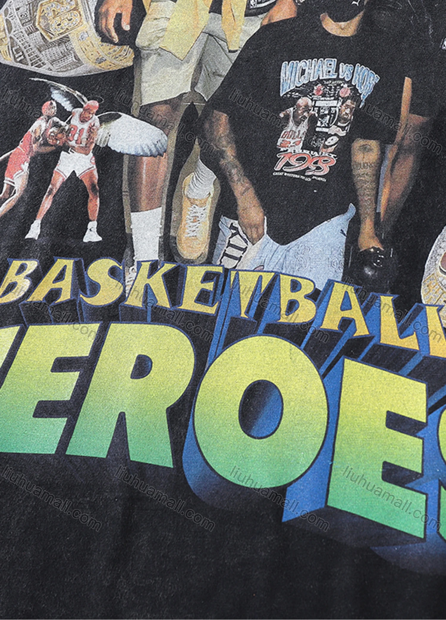 Wholesale Men's Fashion Hip Hop Oversized Crew Neck Short Sleeve Wash Distressed Graphic T-shirt 814# - Liuhuamall