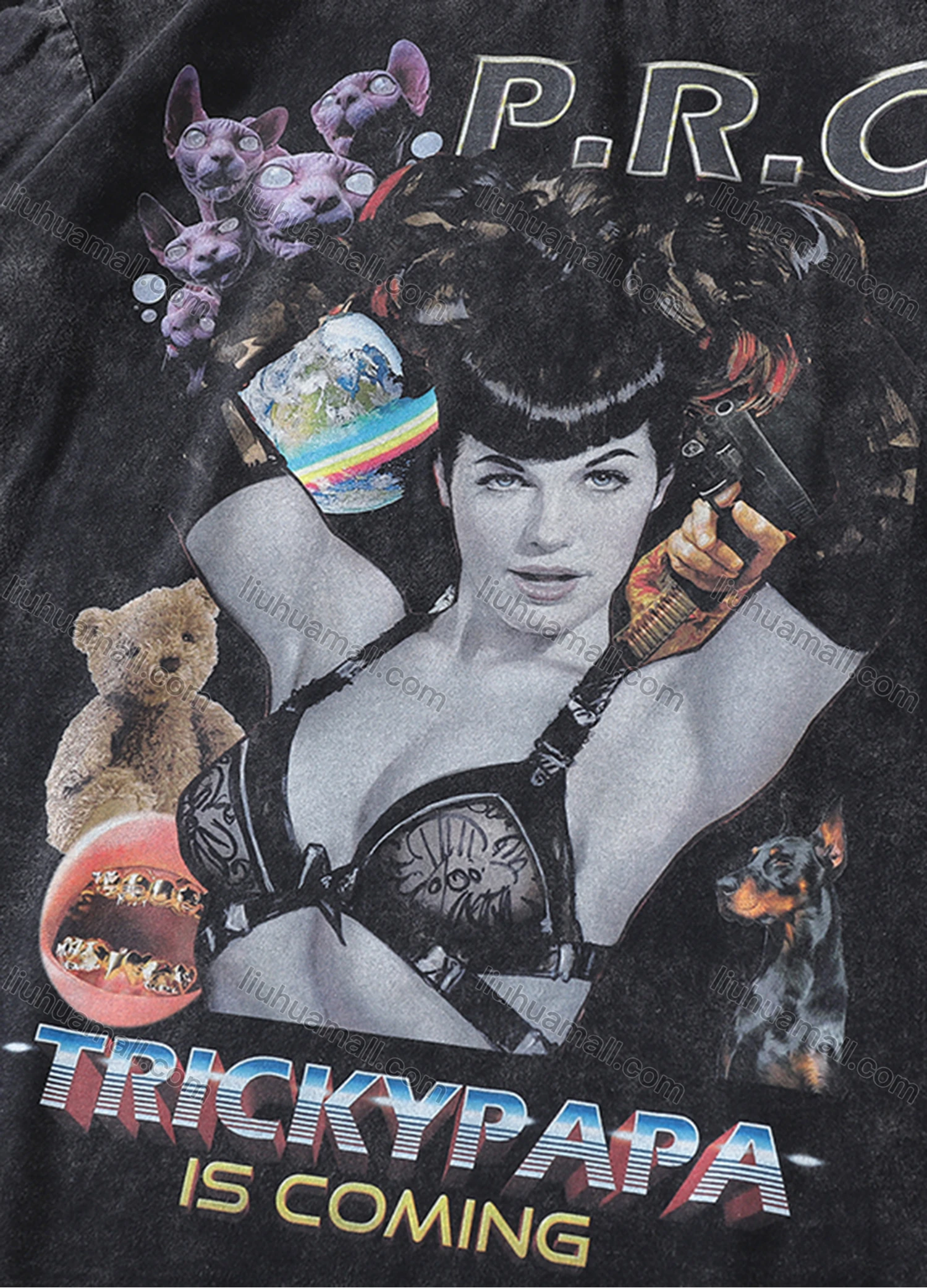 Wholesale Men's Fashion Hip Hop Oversized Crew Neck Short Sleeve Wash Distressed Graphic T-shirt 815# - Liuhuamall