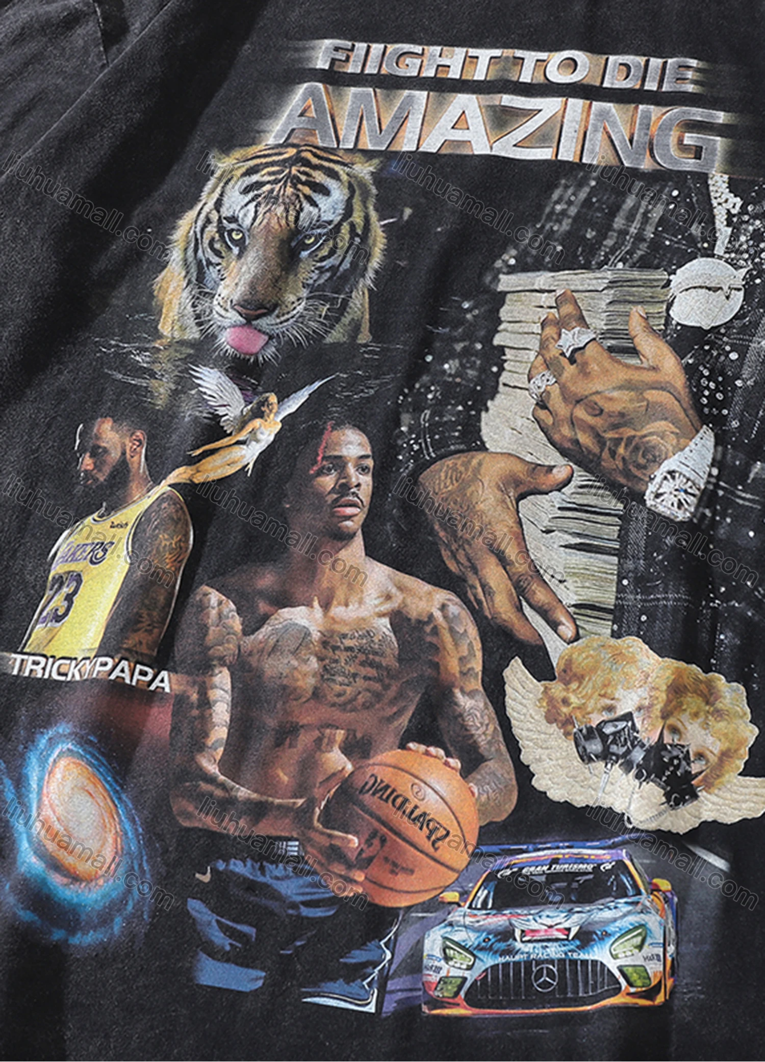 Wholesale Men's Fashion Hip Hop Oversized Crew Neck Short Sleeve Wash Distressed Graphic T-shirt 816# - Liuhuamall