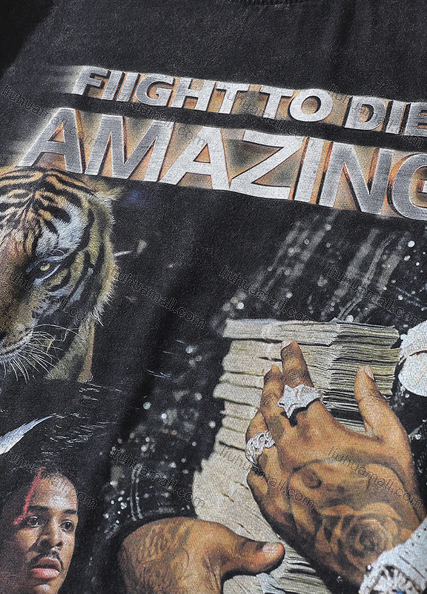 Wholesale Men's Fashion Hip Hop Oversized Crew Neck Short Sleeve Wash Distressed Graphic T-shirt 816# - Liuhuamall