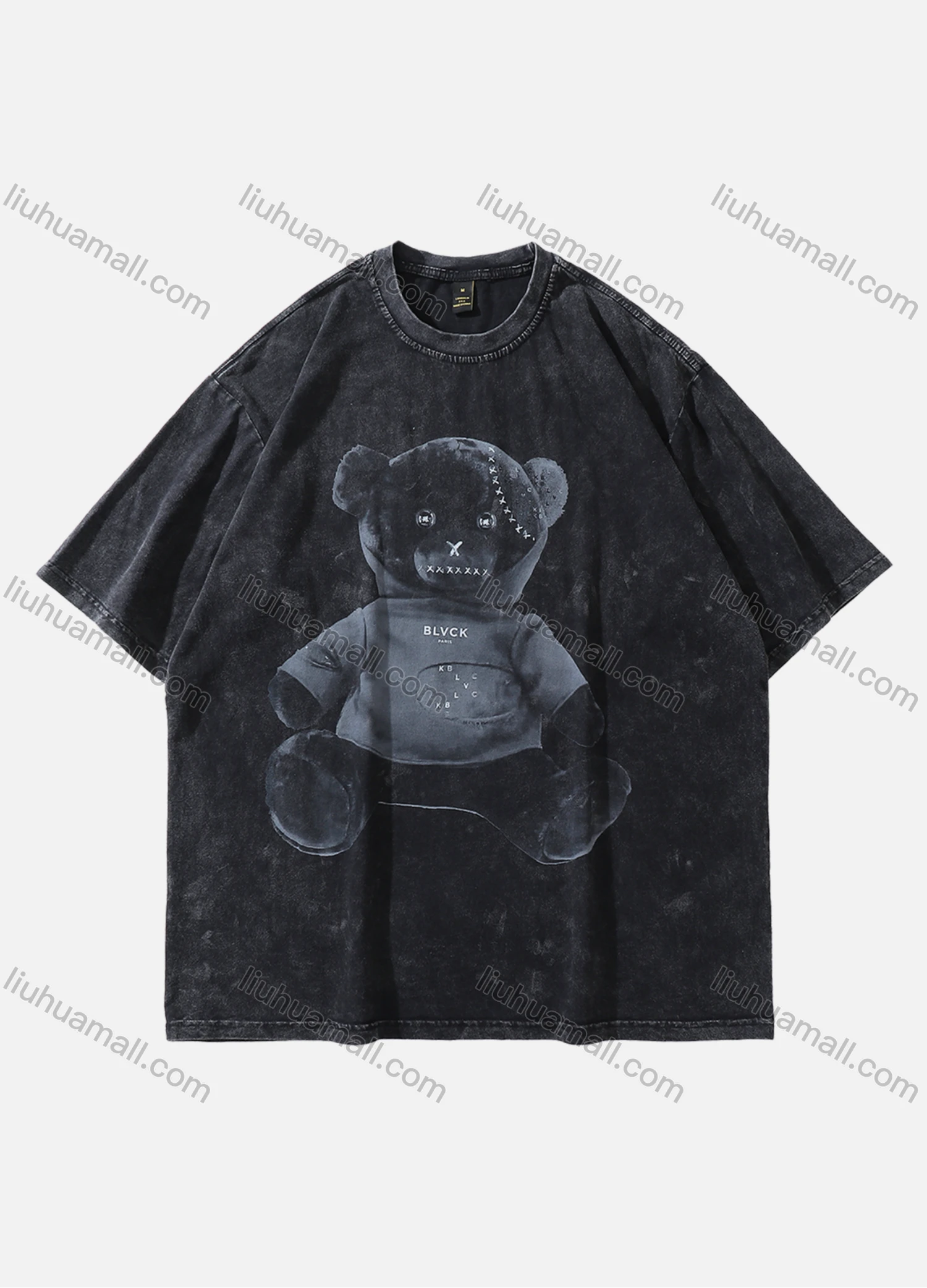 Wholesale Men's Fashion Hip Hop Oversized Crew Neck Short Sleeve Wash Distressed Graphic T-shirt 817# - Liuhuamall